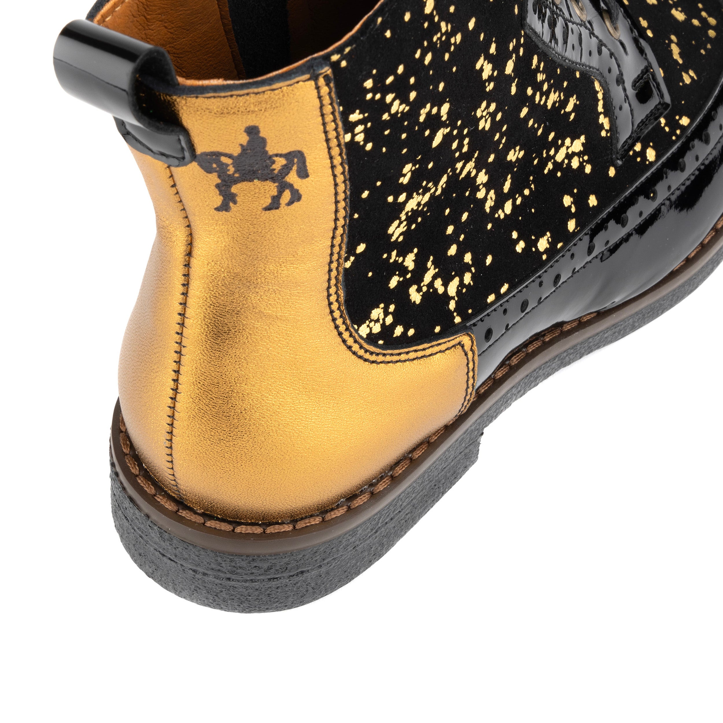 Hatter - Gold Drops - Women's ankle boot in golden paint drops on black leather