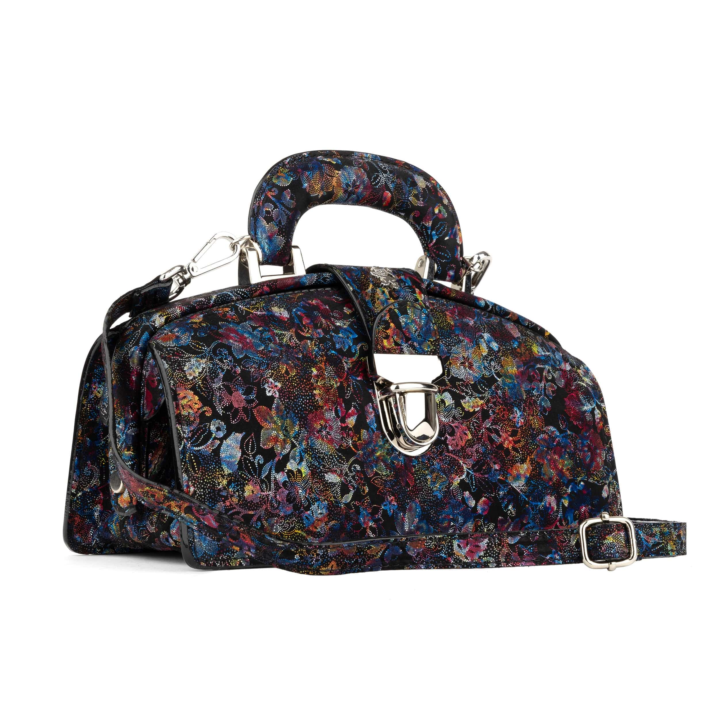 Gazelle - Black Flower - Top handle Italian leather bag with gold tone hardware