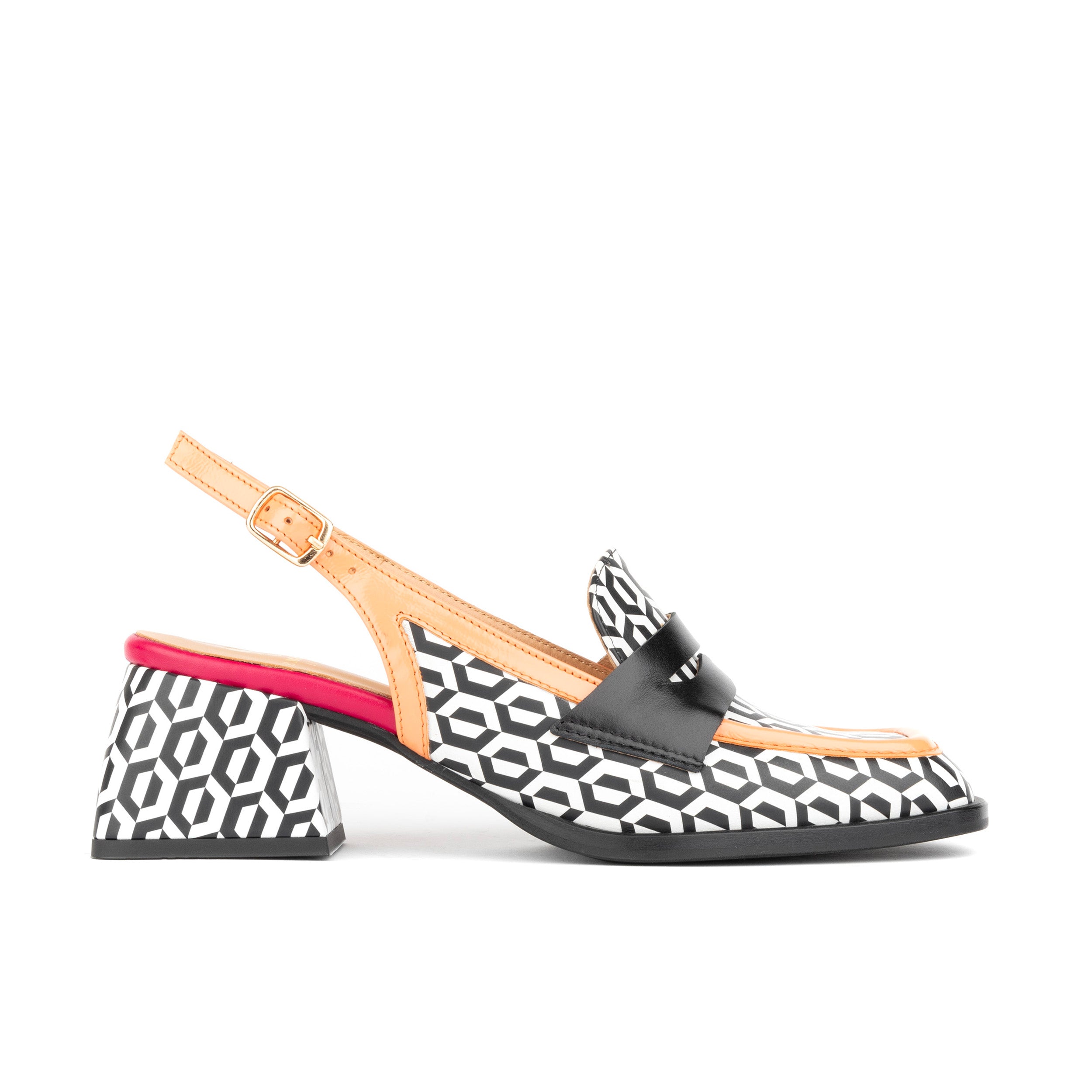Diana - Peach & Hexa Print - Women's block heel slingback leather pump