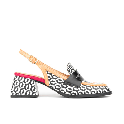 Diana - Peach & Hexa Print - Women's block heel slingback leather pump