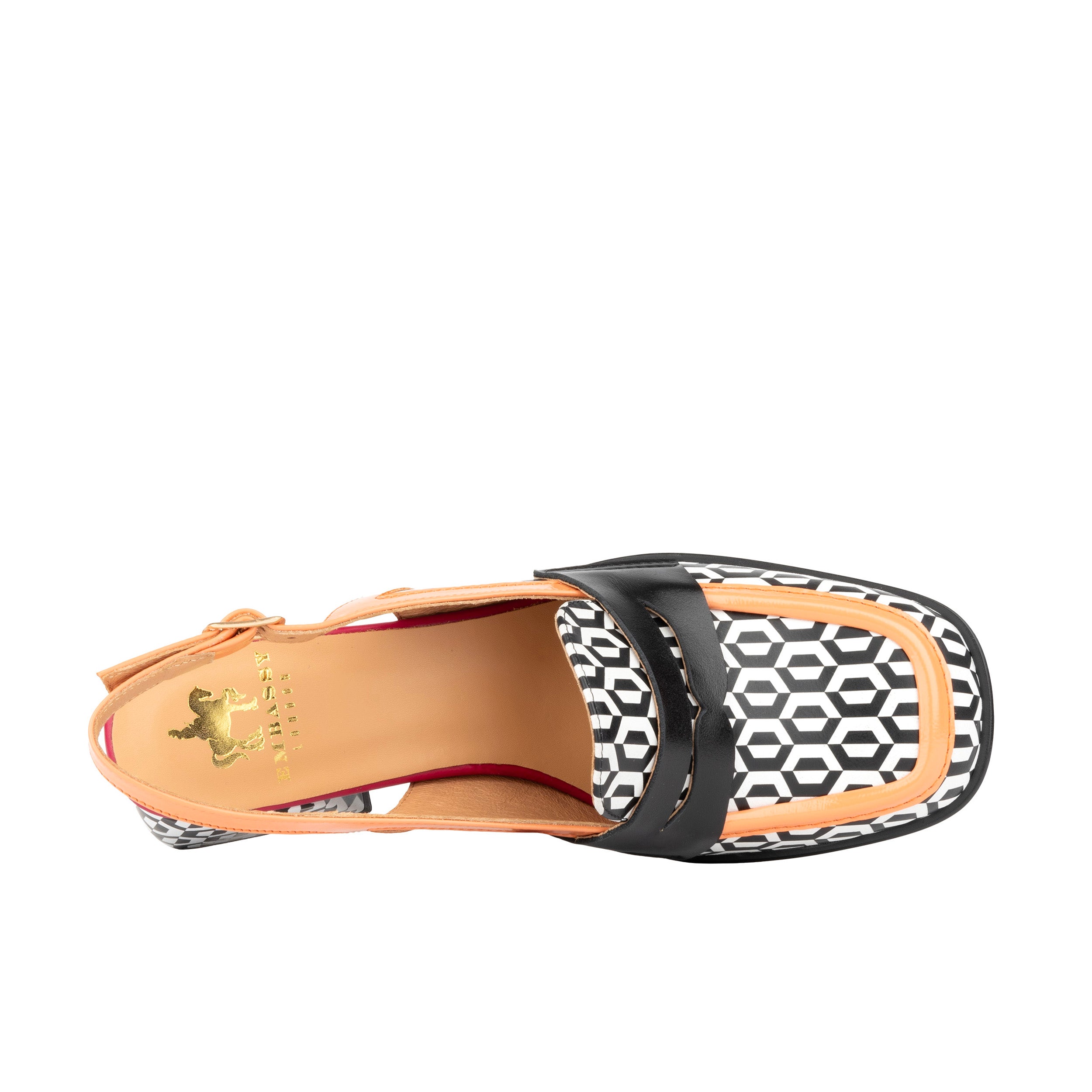 Diana - Peach & Hexa Print - Women's block heel slingback leather pump