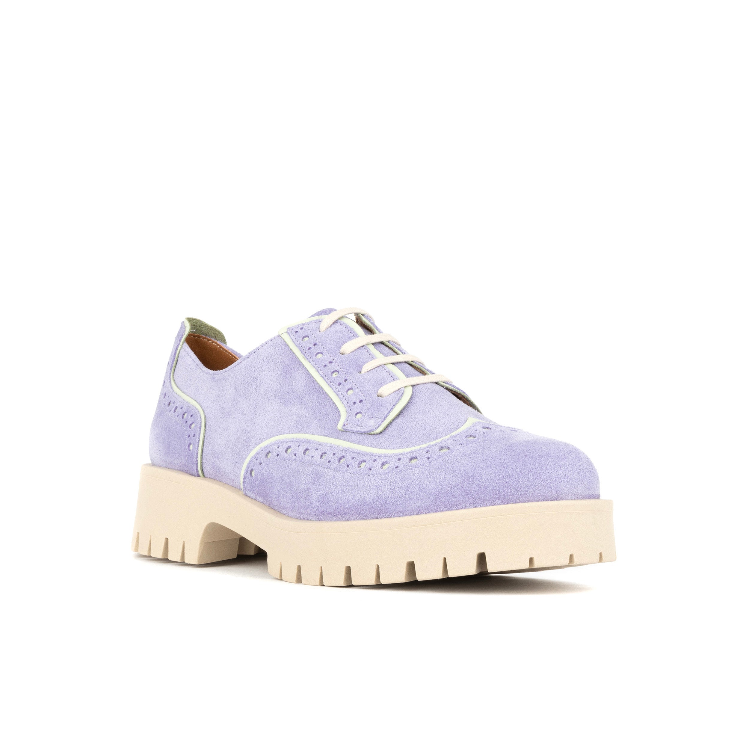 Artisan - Lavender - Women's Suede Lace-up Shoe with Brogue Detailing