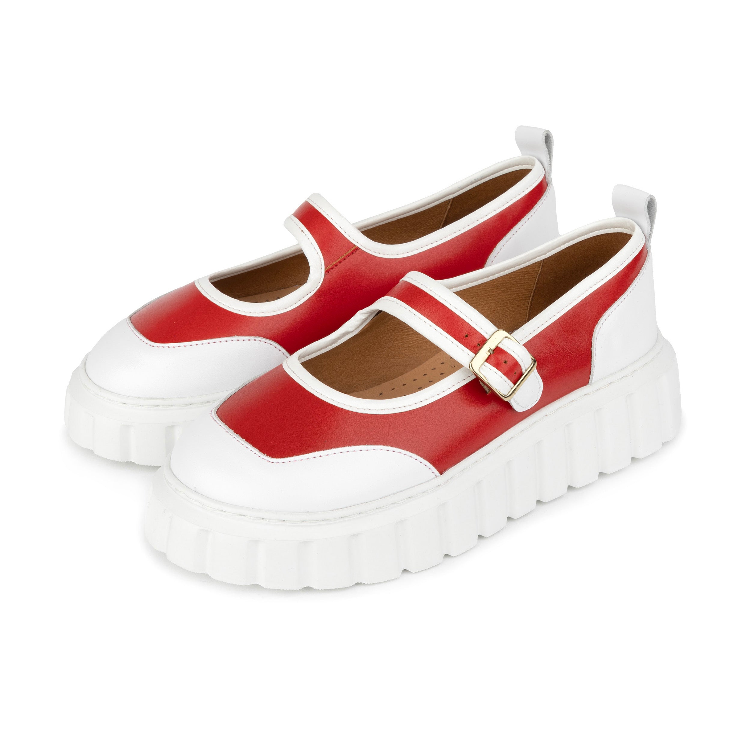 Sophie - Red - Women's Leather Mary-Jane Trainer