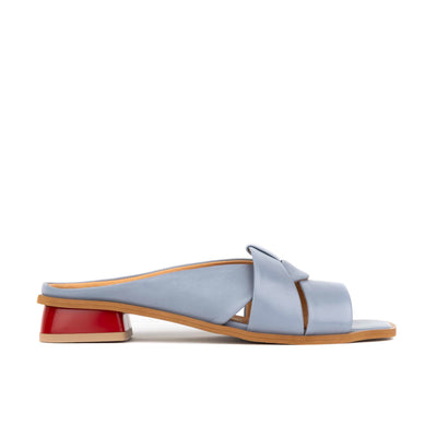 Muse - Grey & Red - Women's Leather Interwoven Slide Sandals