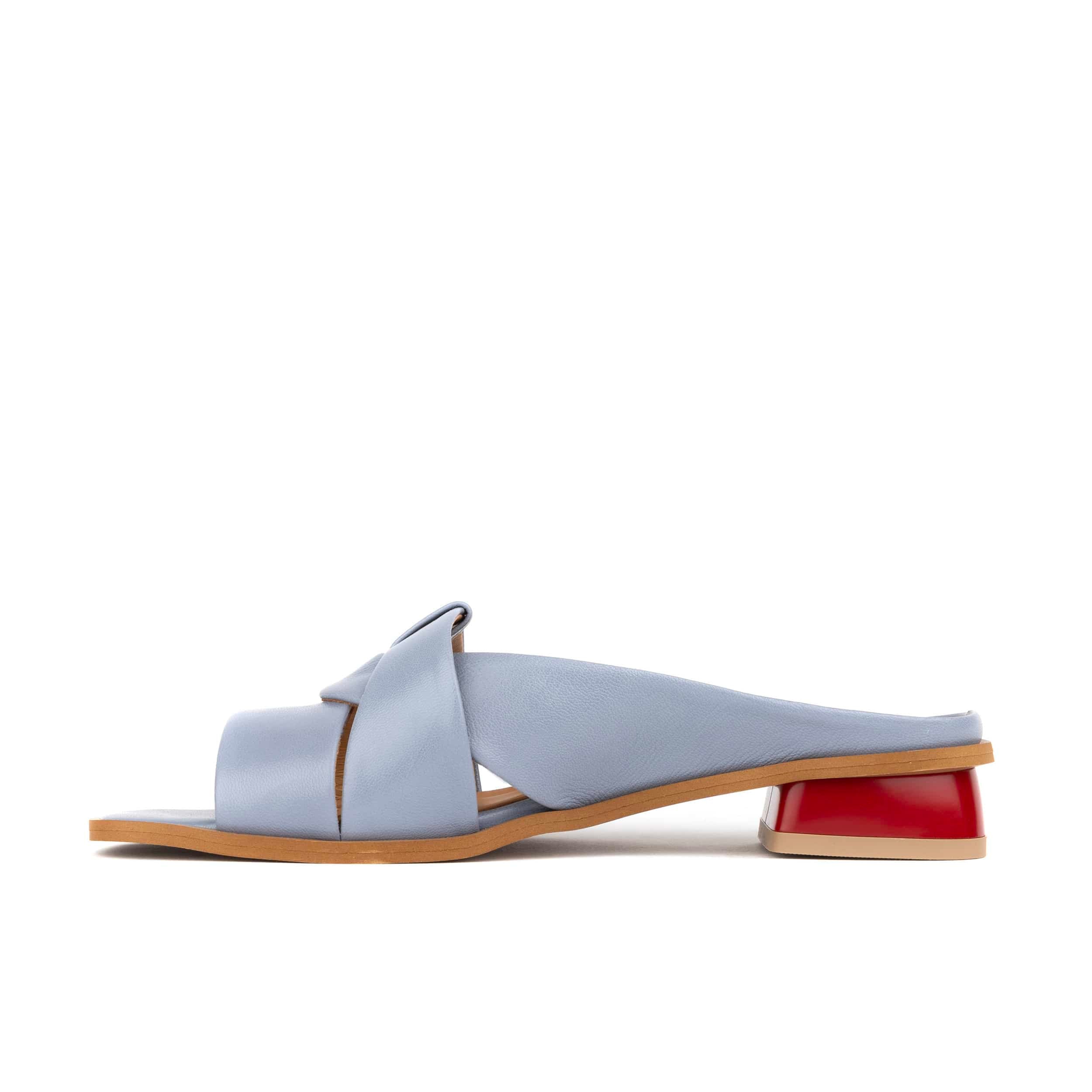 Muse - Grey & Red - Women's Leather Interwoven Slide Sandals