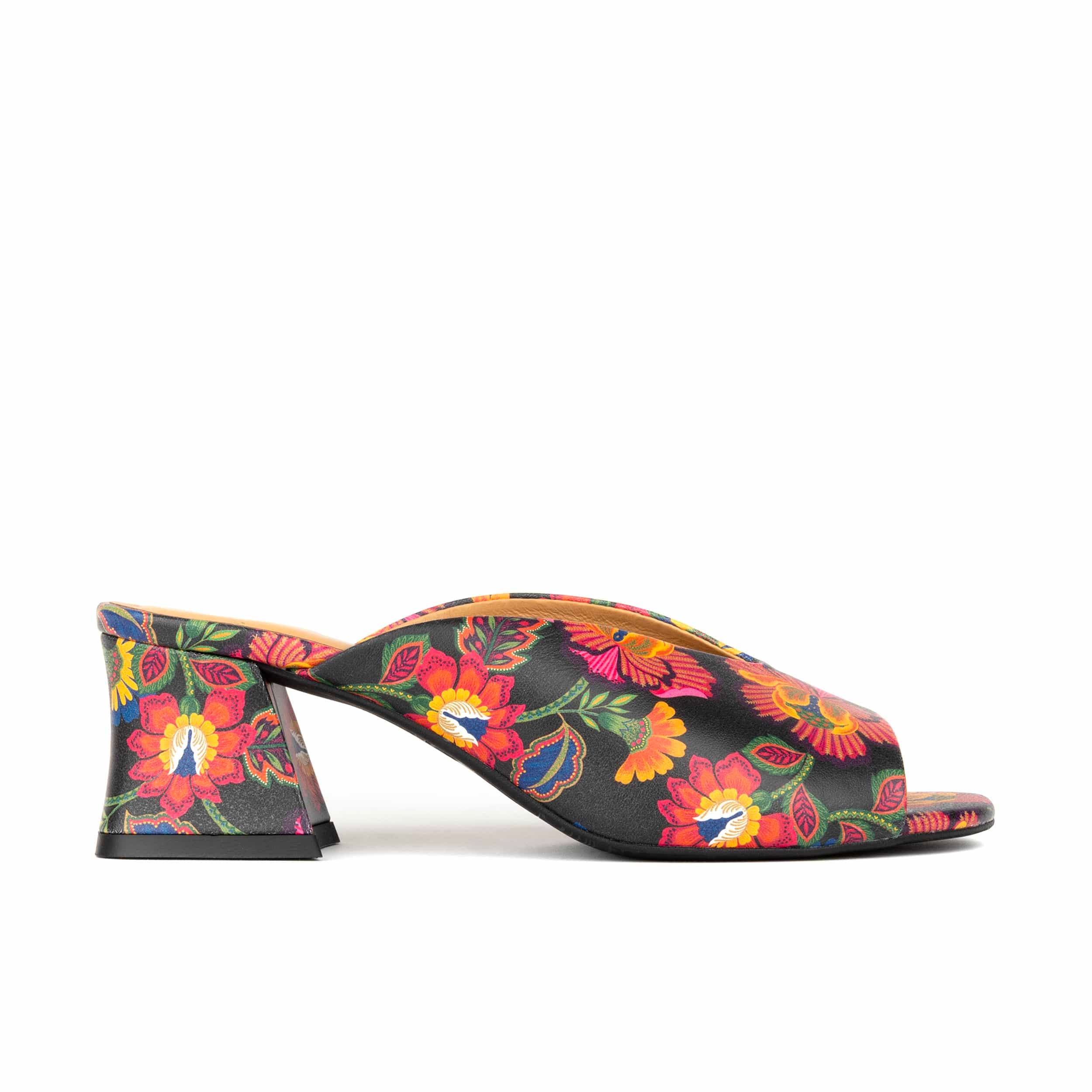 Horizon - Red Flowers - Women's Sculpted Leather Open-Toe Heel Mules