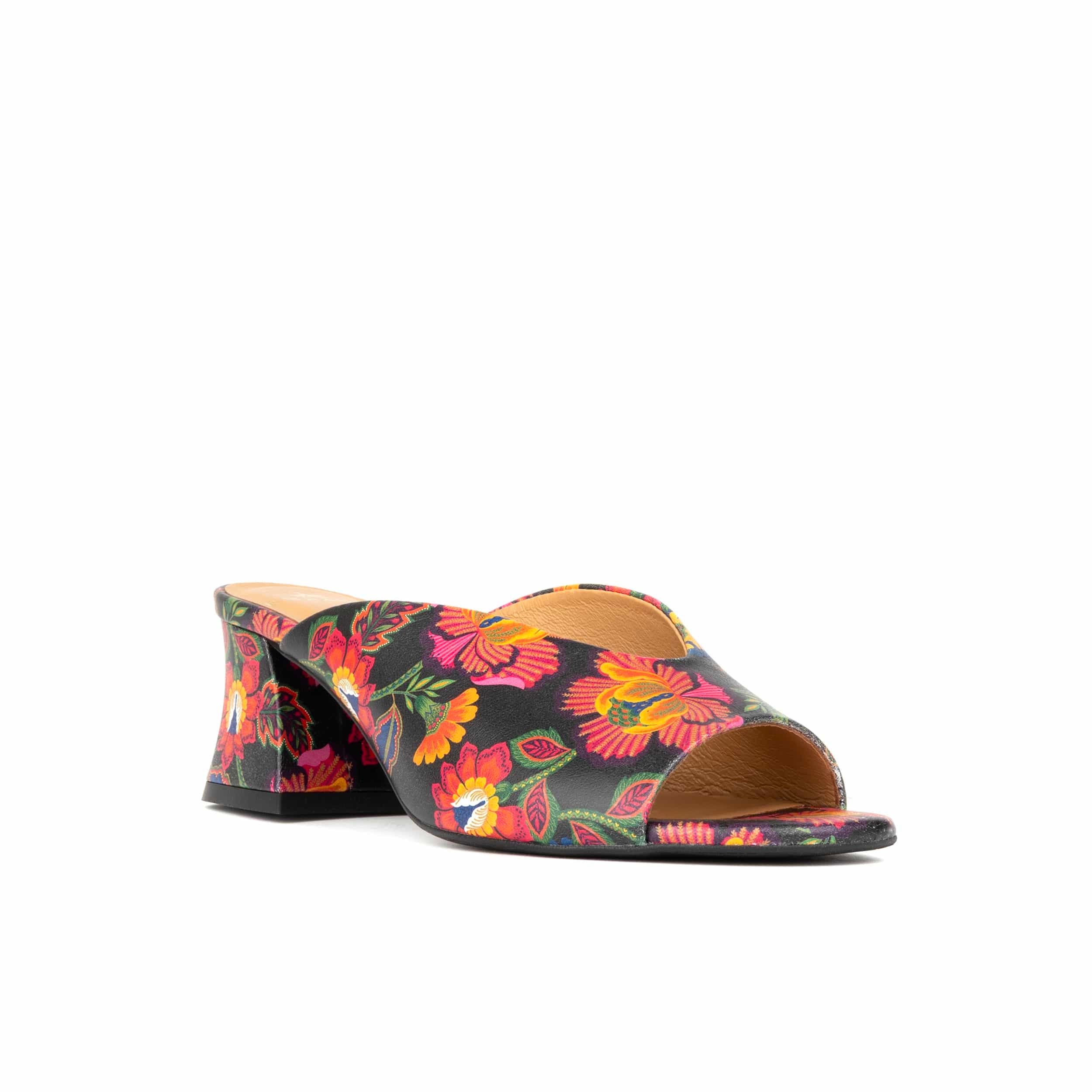 Horizon - Red Flowers - Women's Sculpted Leather Open-Toe Heel Mules