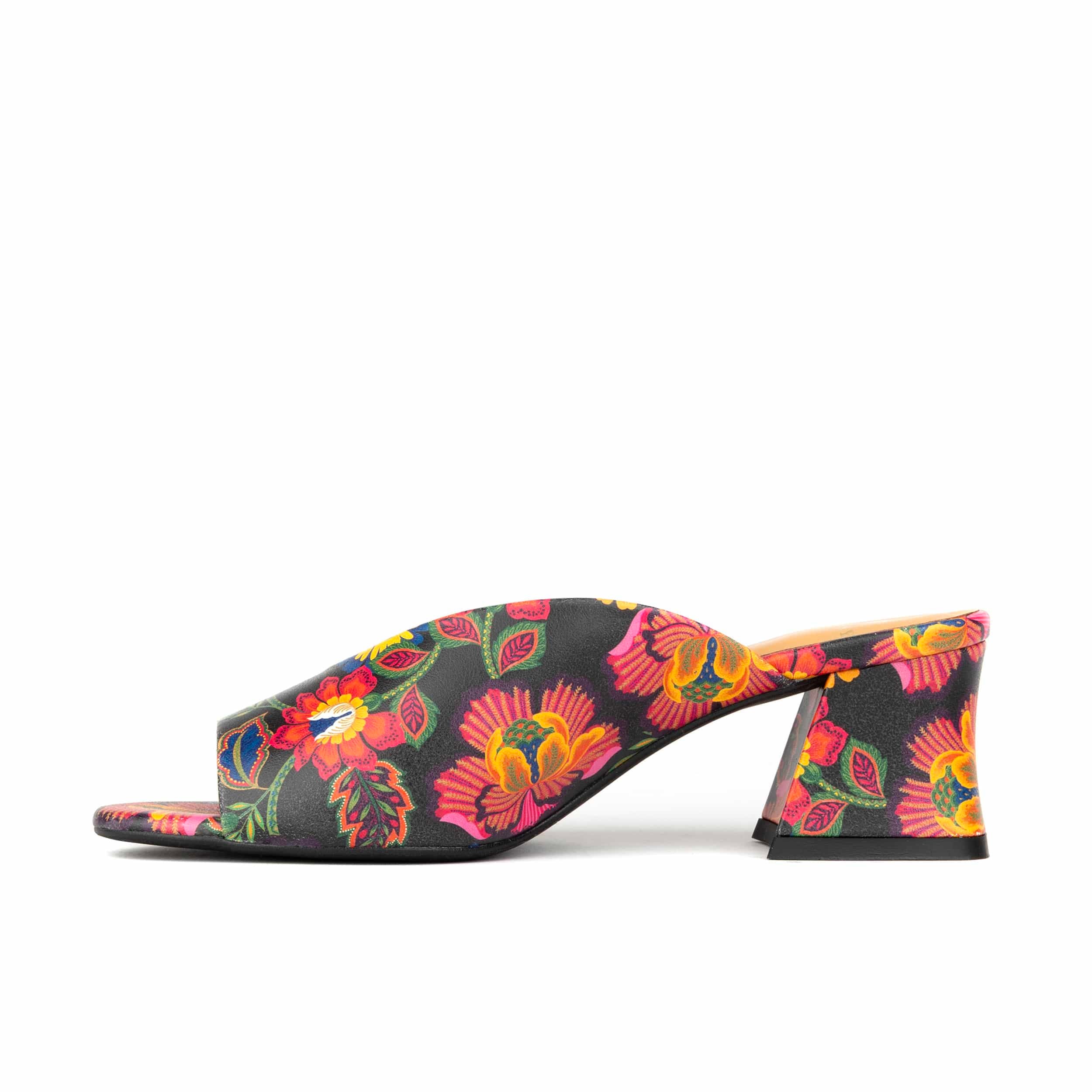Horizon - Red Flowers - Women's Sculpted Leather Open-Toe Heel Mules