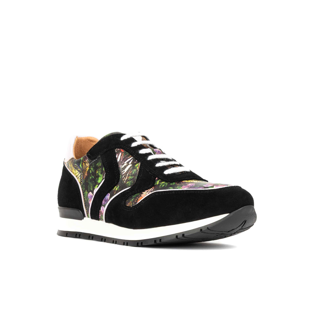 Savana - Black & Butterfly Print Women's athletic trainer with butterfly print leather and black suede