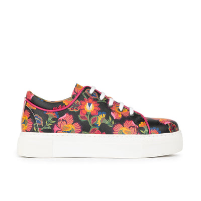 Camila - Red Flowers - Women’s Chunky Leather Platform Trainer