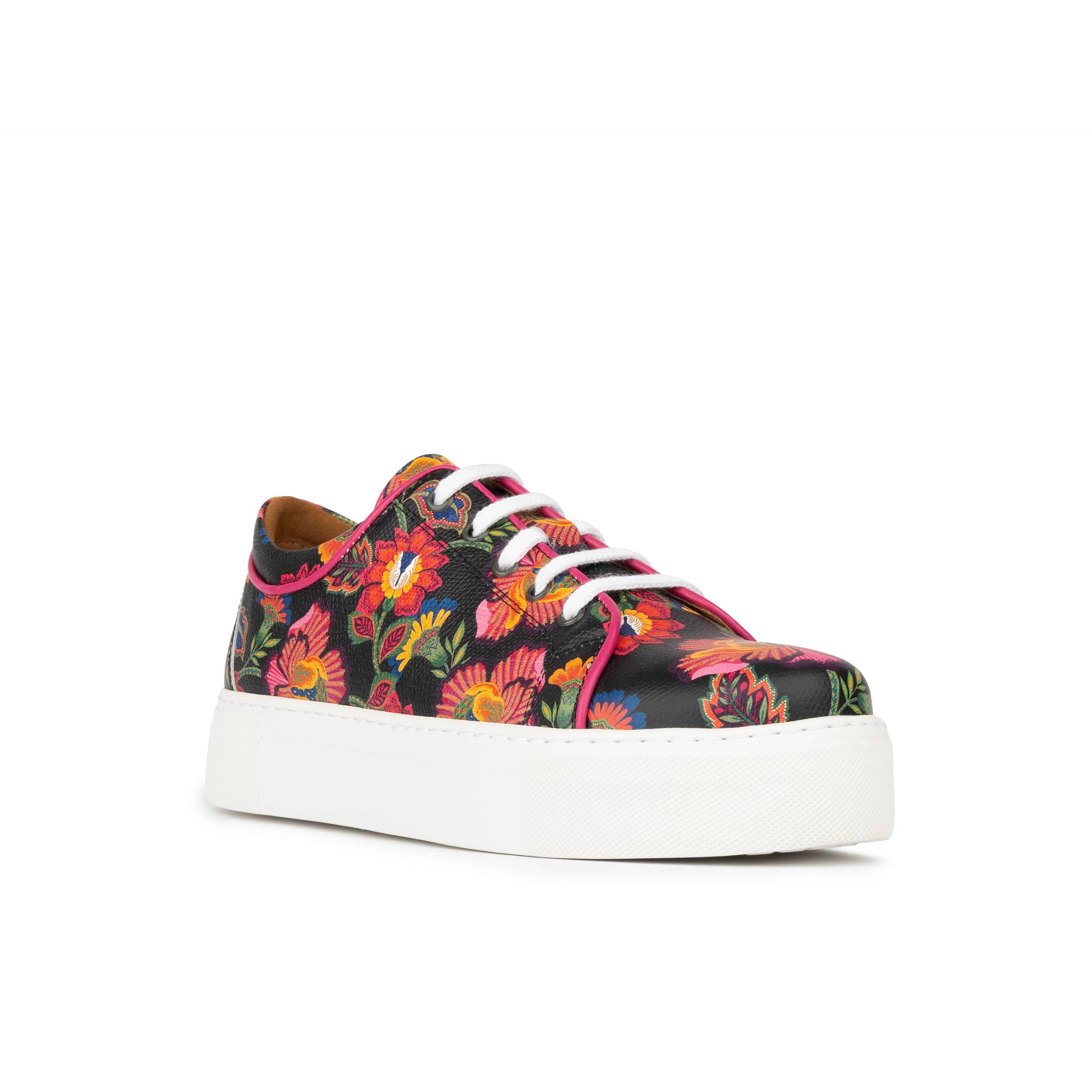 Camila - Red Flowers - Women’s Chunky Leather Platform Trainer