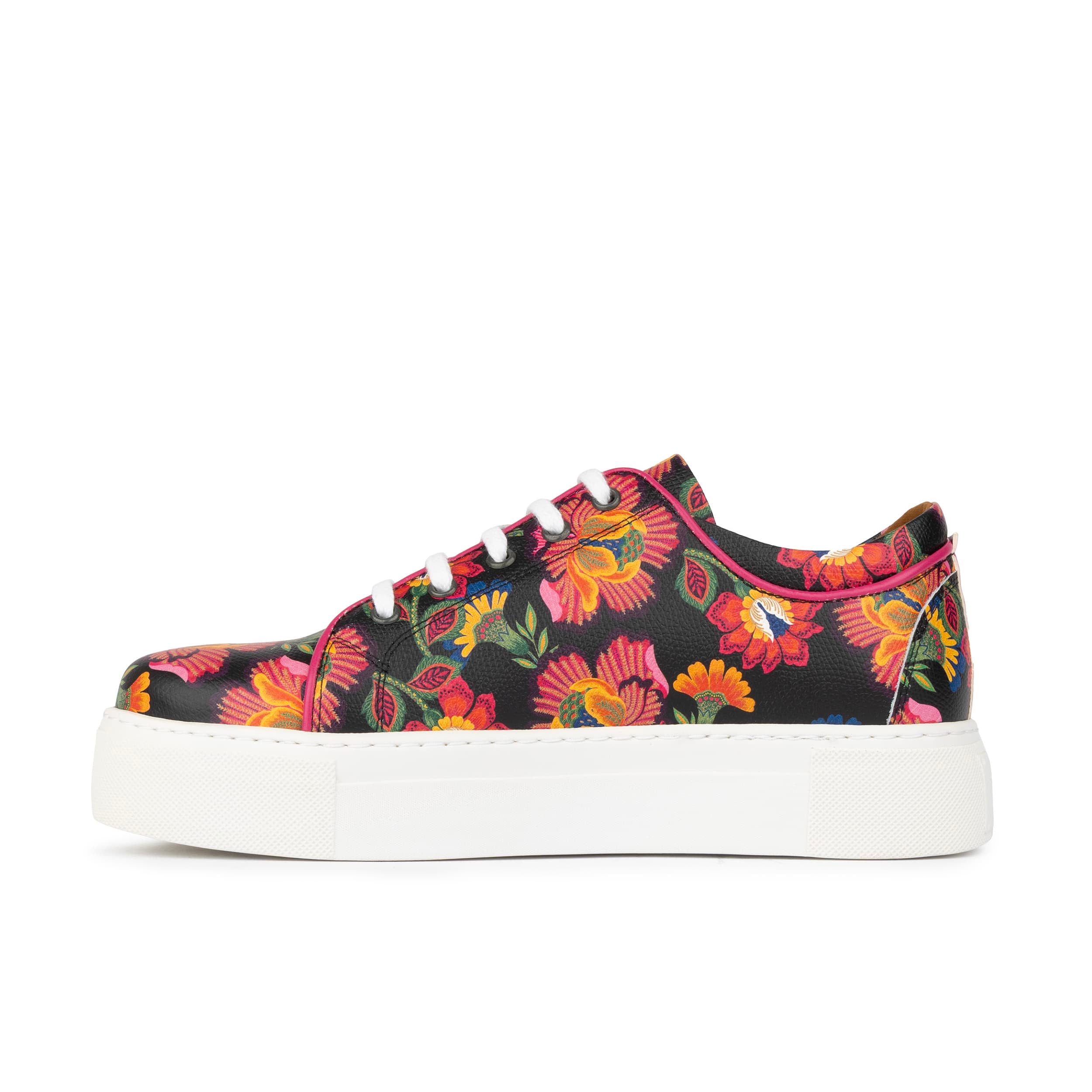 Camila - Red Flowers - Women’s Chunky Leather Platform Trainer
