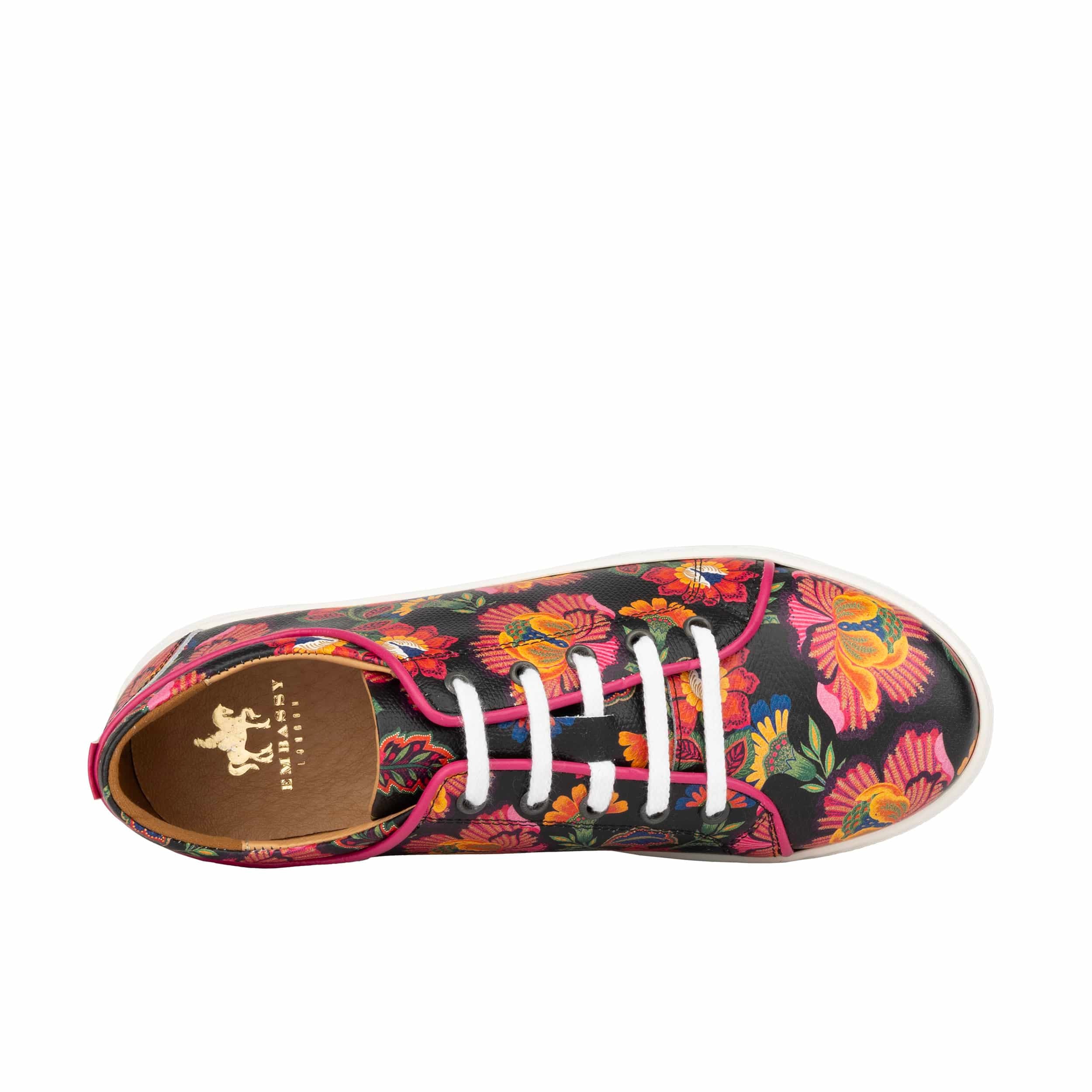 Camila - Red Flowers - Women’s Chunky Leather Platform Trainer