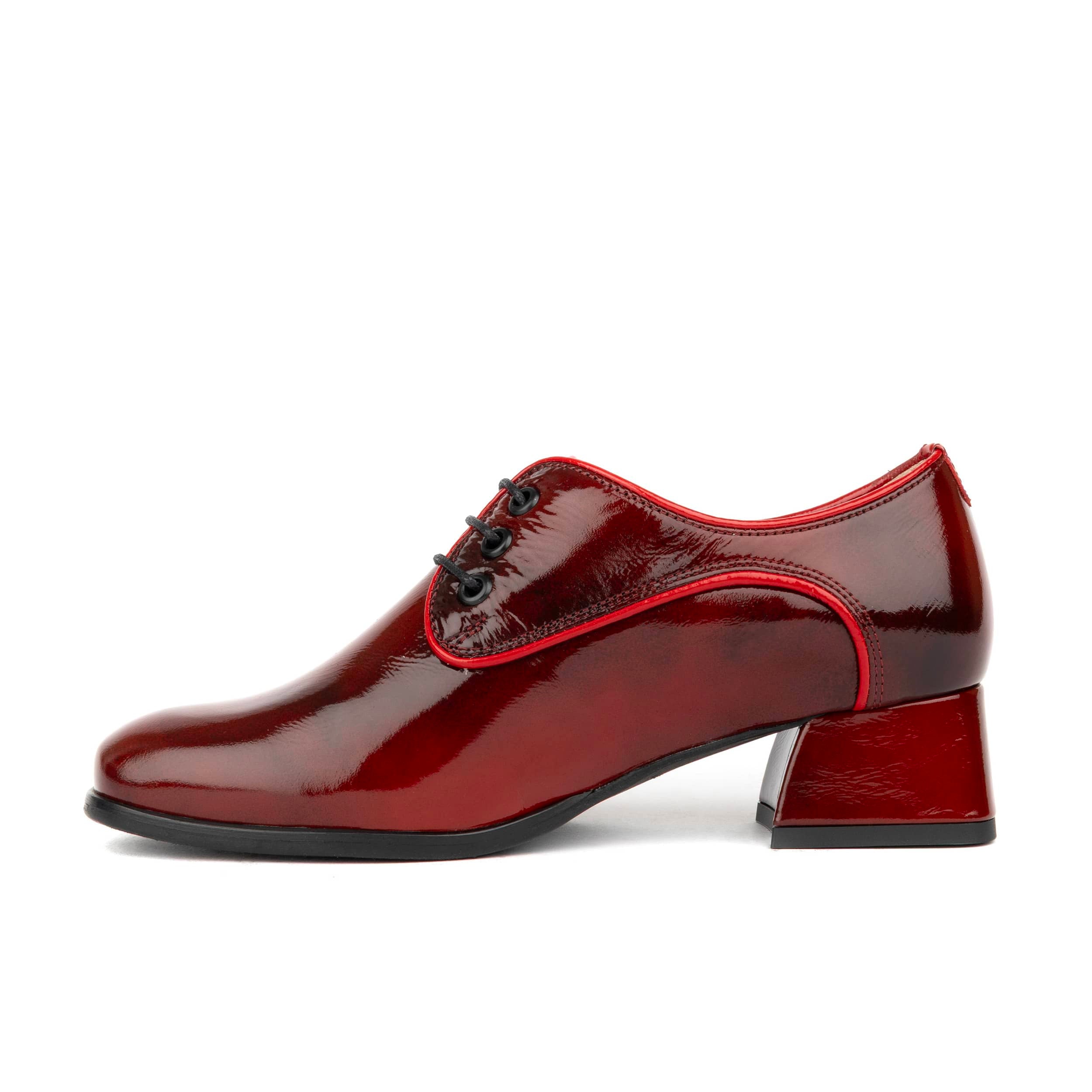 Belladonna - Burgundy - Women's Patent Leather Heeled Oxfords with Contrast Piping