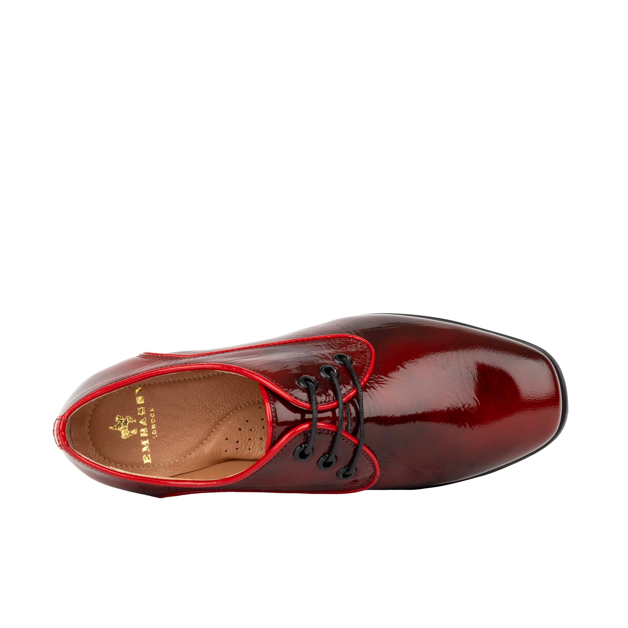 Belladonna - Burgundy - Women's Patent Leather Heeled Oxfords with Contrast Piping