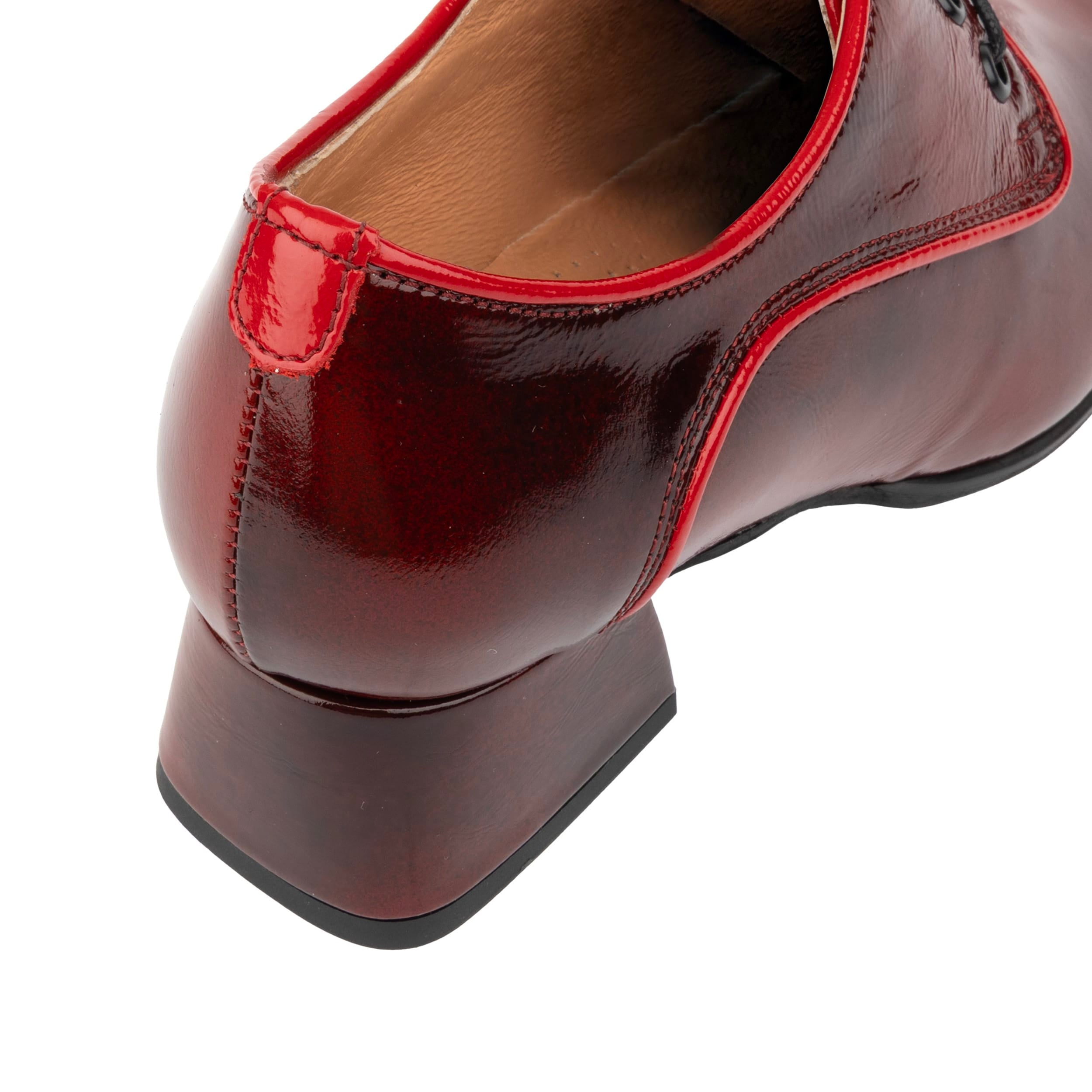Belladonna - Burgundy - Women's Patent Leather Heeled Oxfords with Contrast Piping