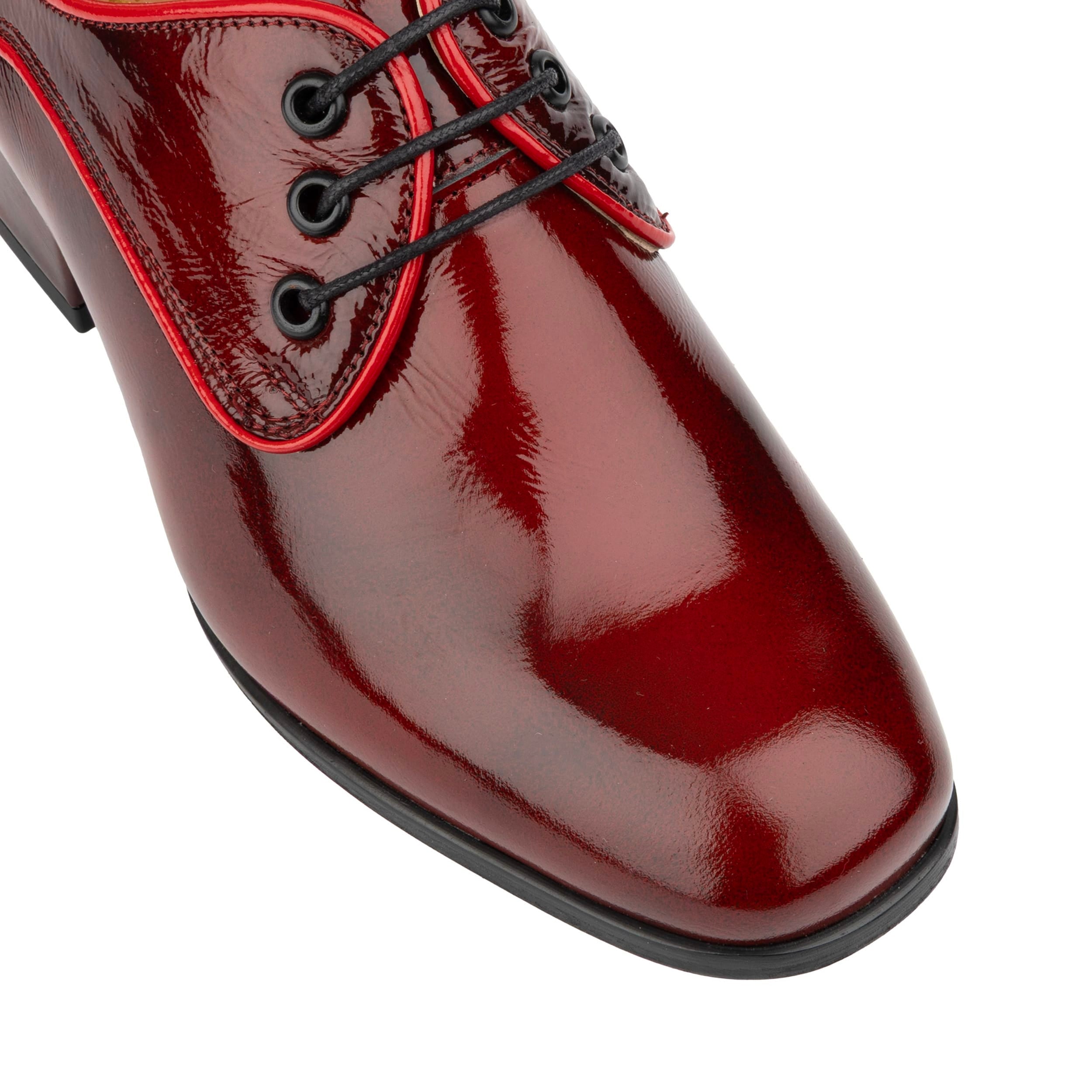 Belladonna - Burgundy - Women's Patent Leather Heeled Oxfords with Contrast Piping
