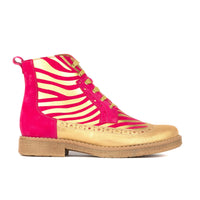 Hatter - Pink & Gold Stripes - Women's Leather Ankle Lace-up Boot