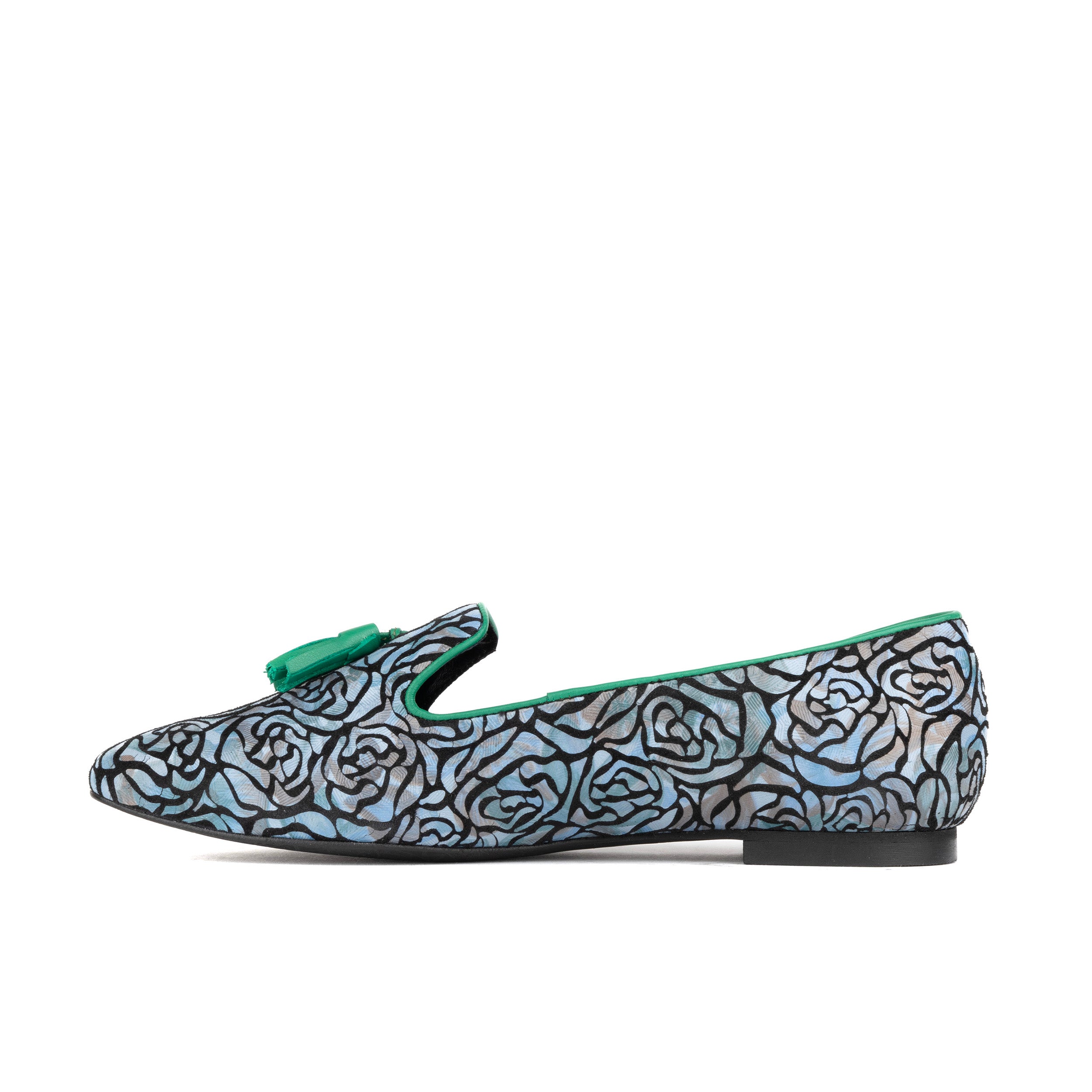 Aura - Green & Blue - Women's suede leather square toe tassel loafer