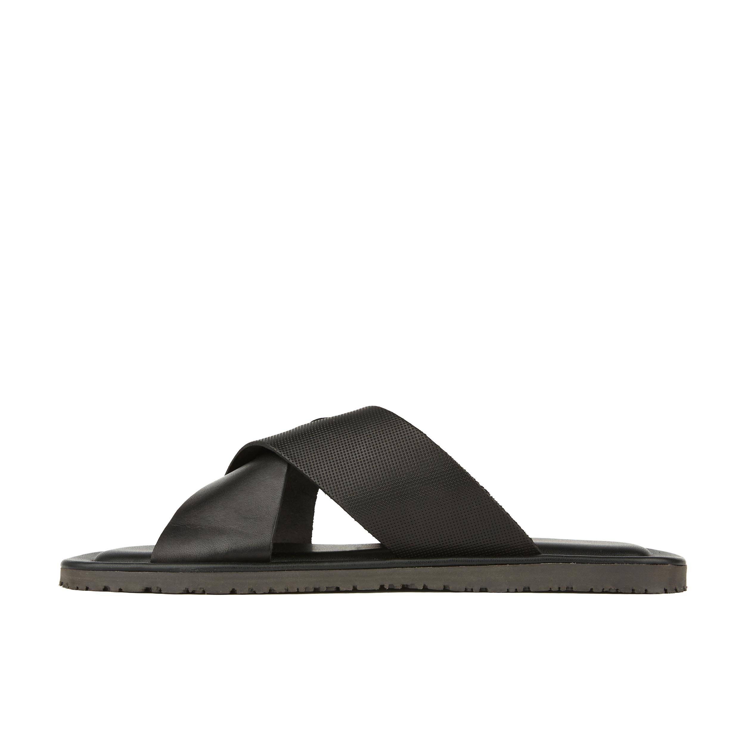 Port - Black - Men's criss cross straps leather sandal in black