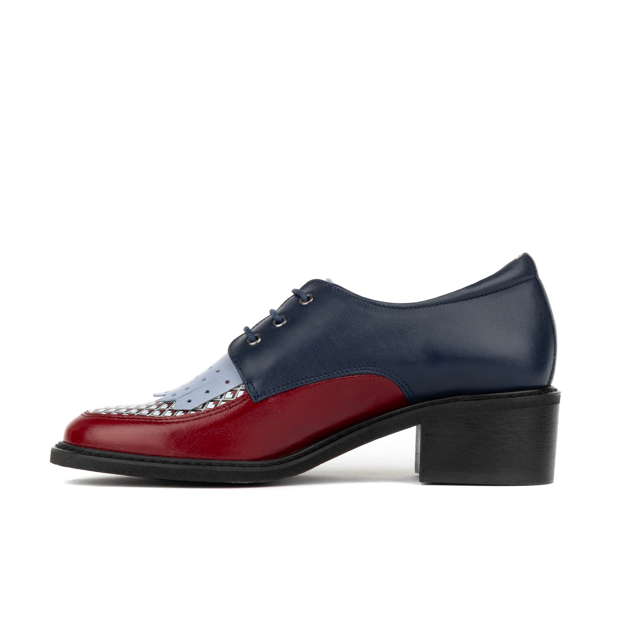 Retro Tone - Navy & Burgundy & Light Blue Diamonds - Women's leather lace-up with signature kiltie detail