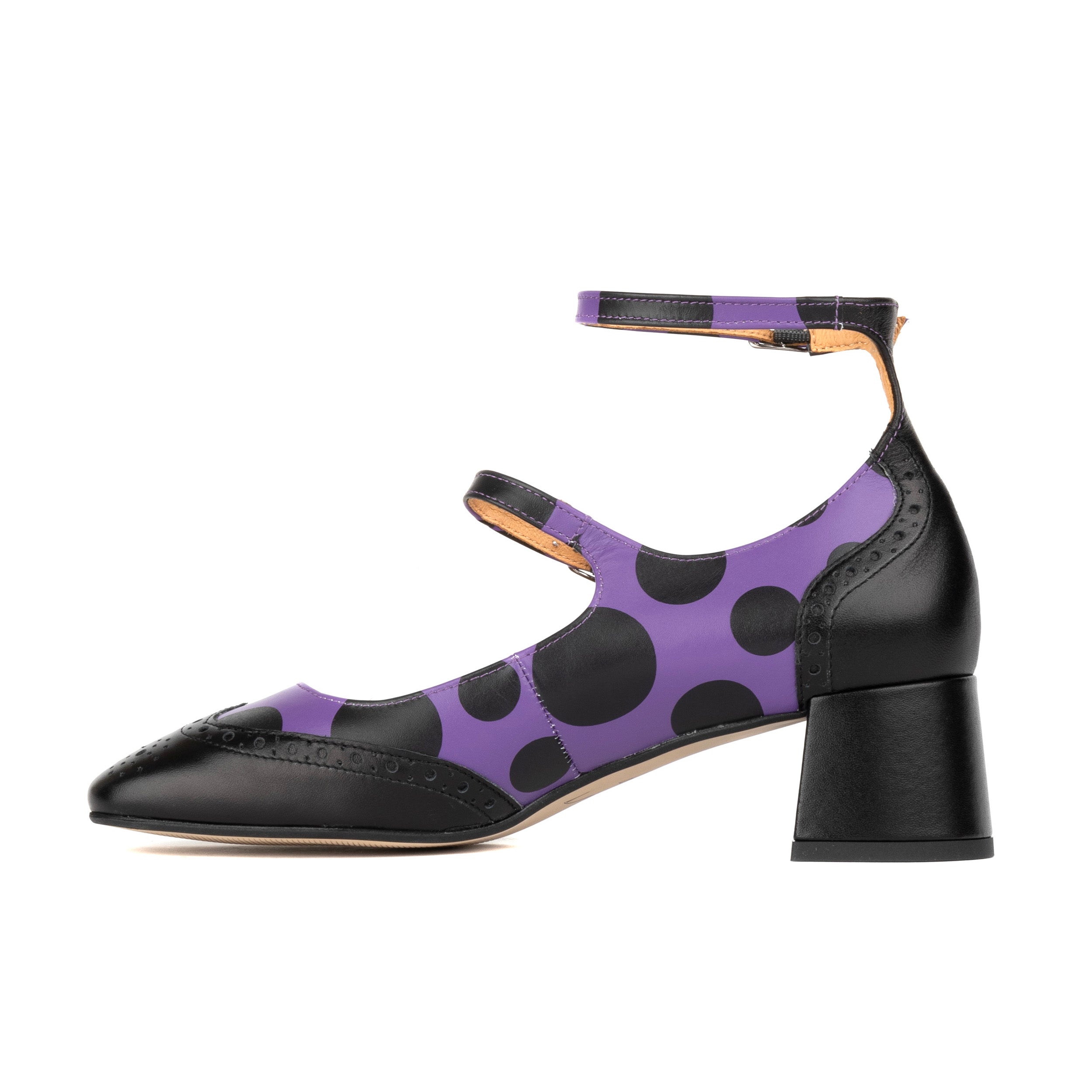 Mary Jane - Polka Womens - Women's block heel square toe heel in purple & black polka