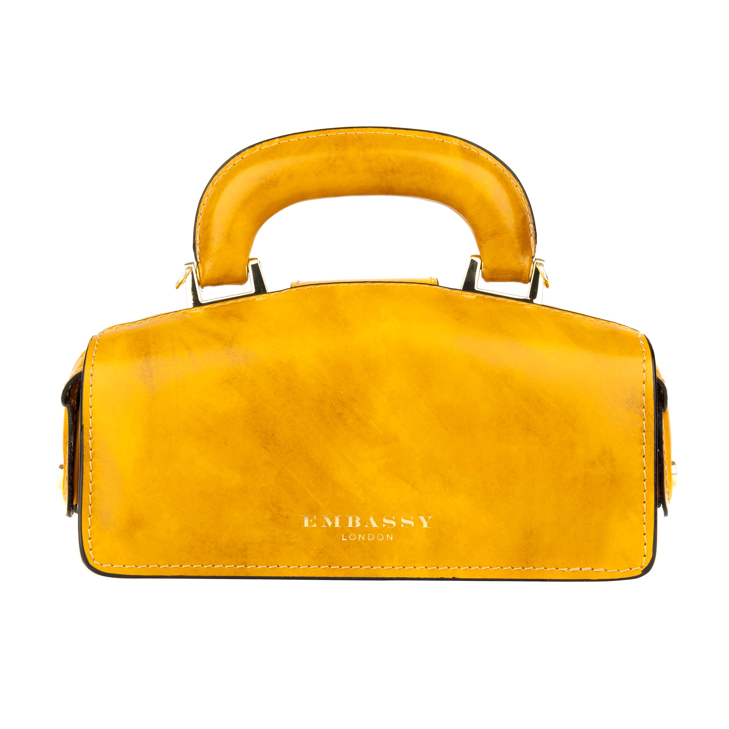 Gazelle Mini - Mustard - Women's mini patent clutch bowling bag with handle and strap