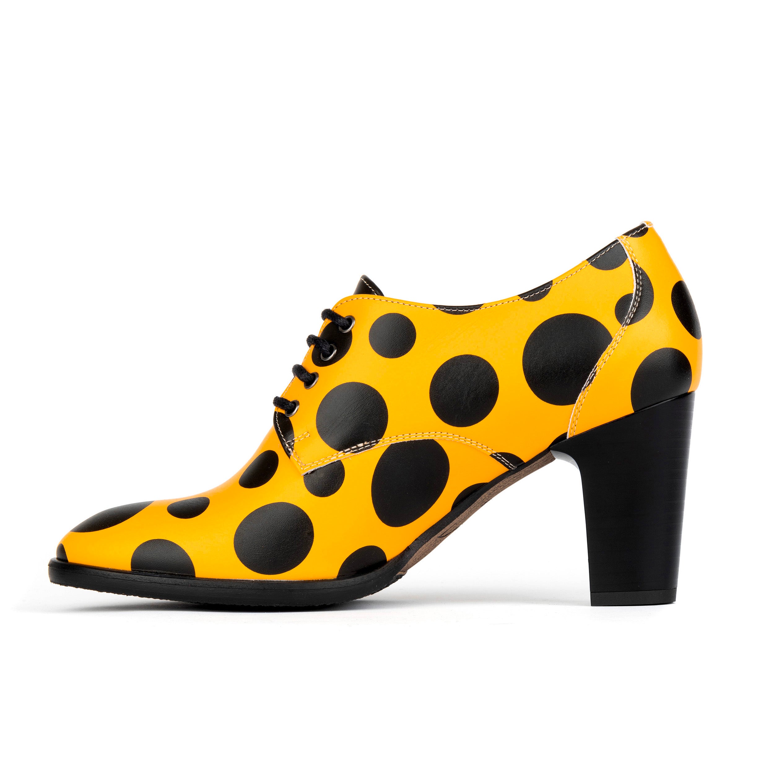 Roulette - Orange Polka - Women's leather oxford pump heel in orange & black polka