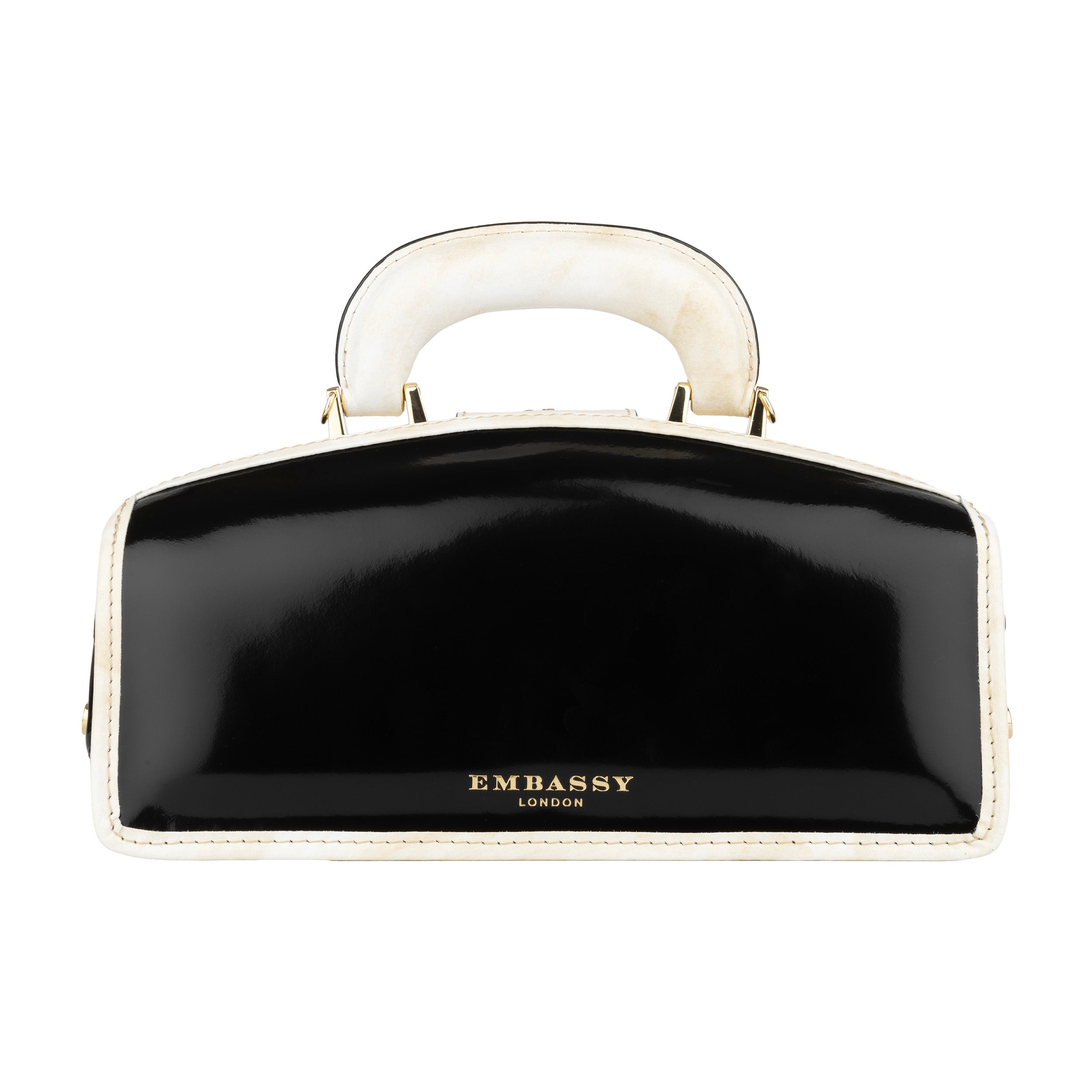 Gazelle - Black & Cream - Women's patent clutch bowling bag with handle and strap