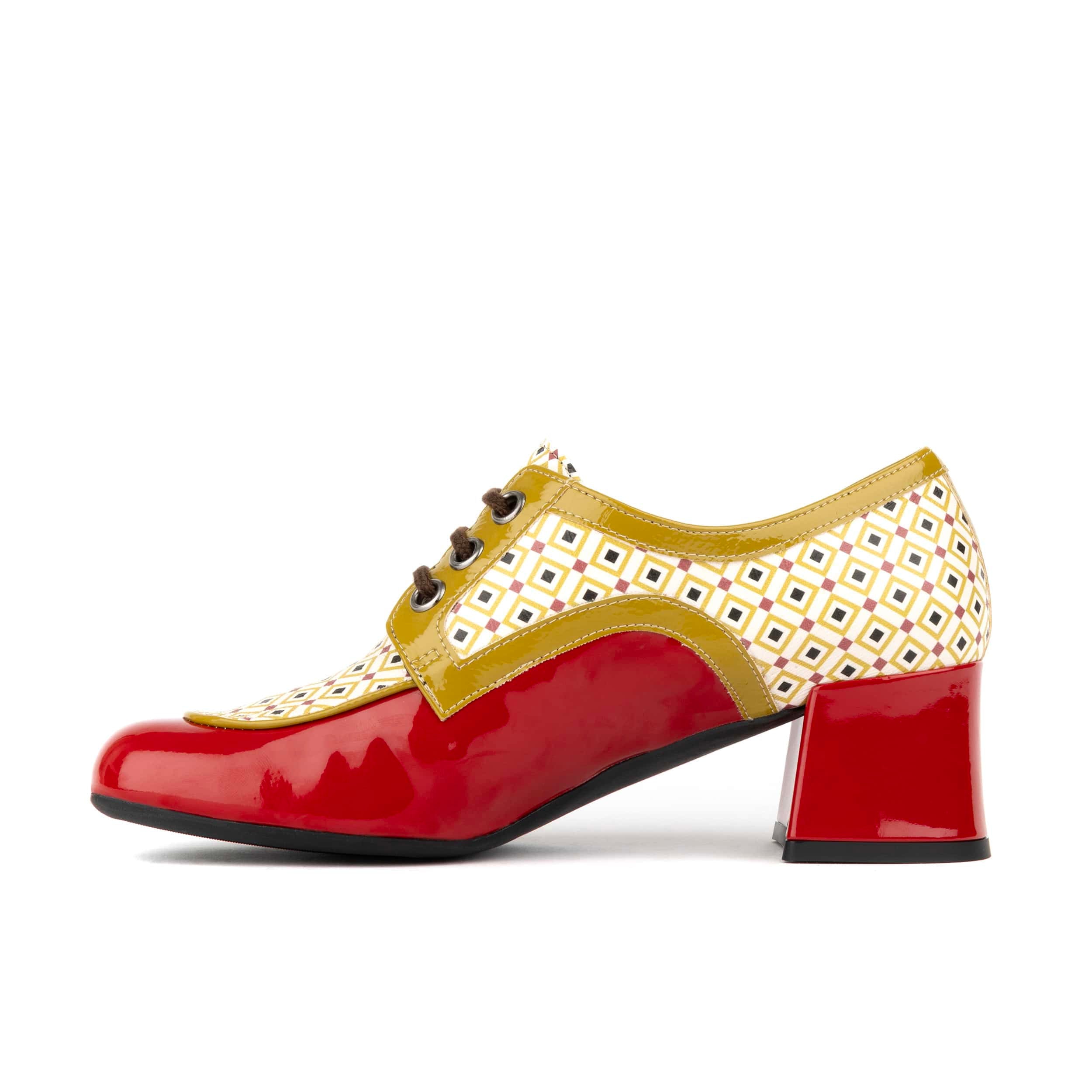 Sovereign - Olive & Red - Women's leather lace up shoe with block heel