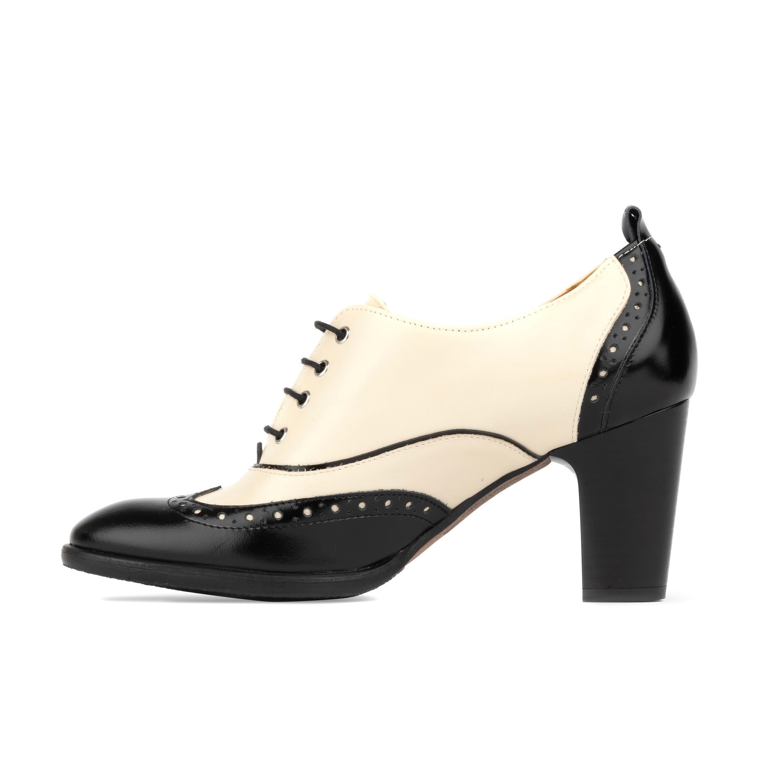 Casino - Black & Cream - Women's black and cream leather oxford pump in 3 inch heel