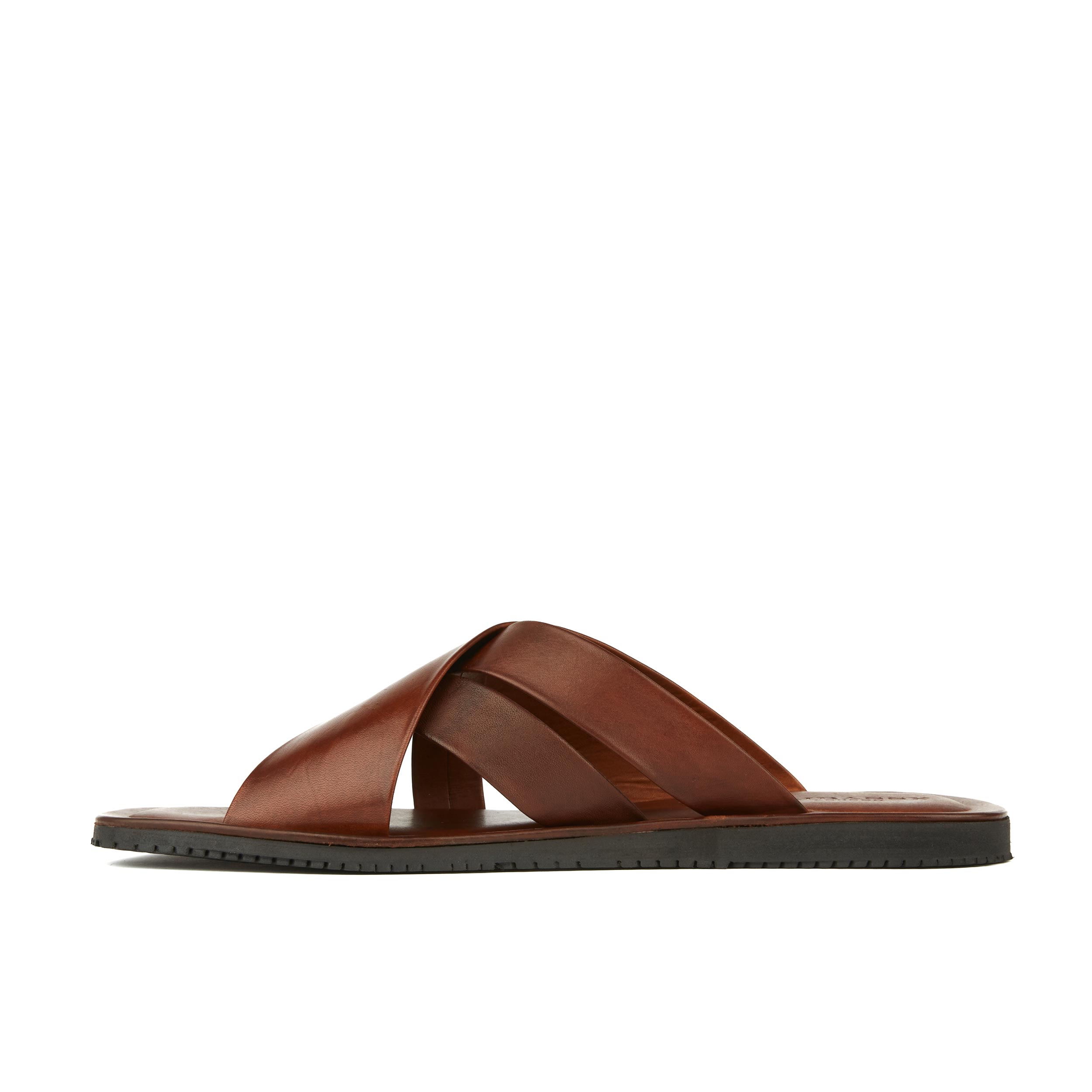 Rio - Brown - Men's crossover straps fully leather lined slide sandal