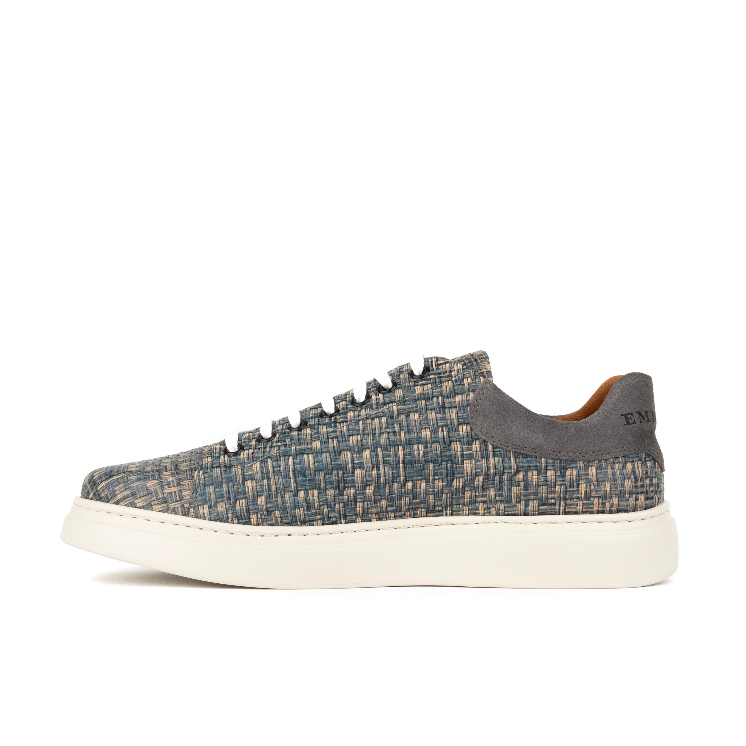Sun City - Aqua Print - Men's Woven Leather & Suede Trainer