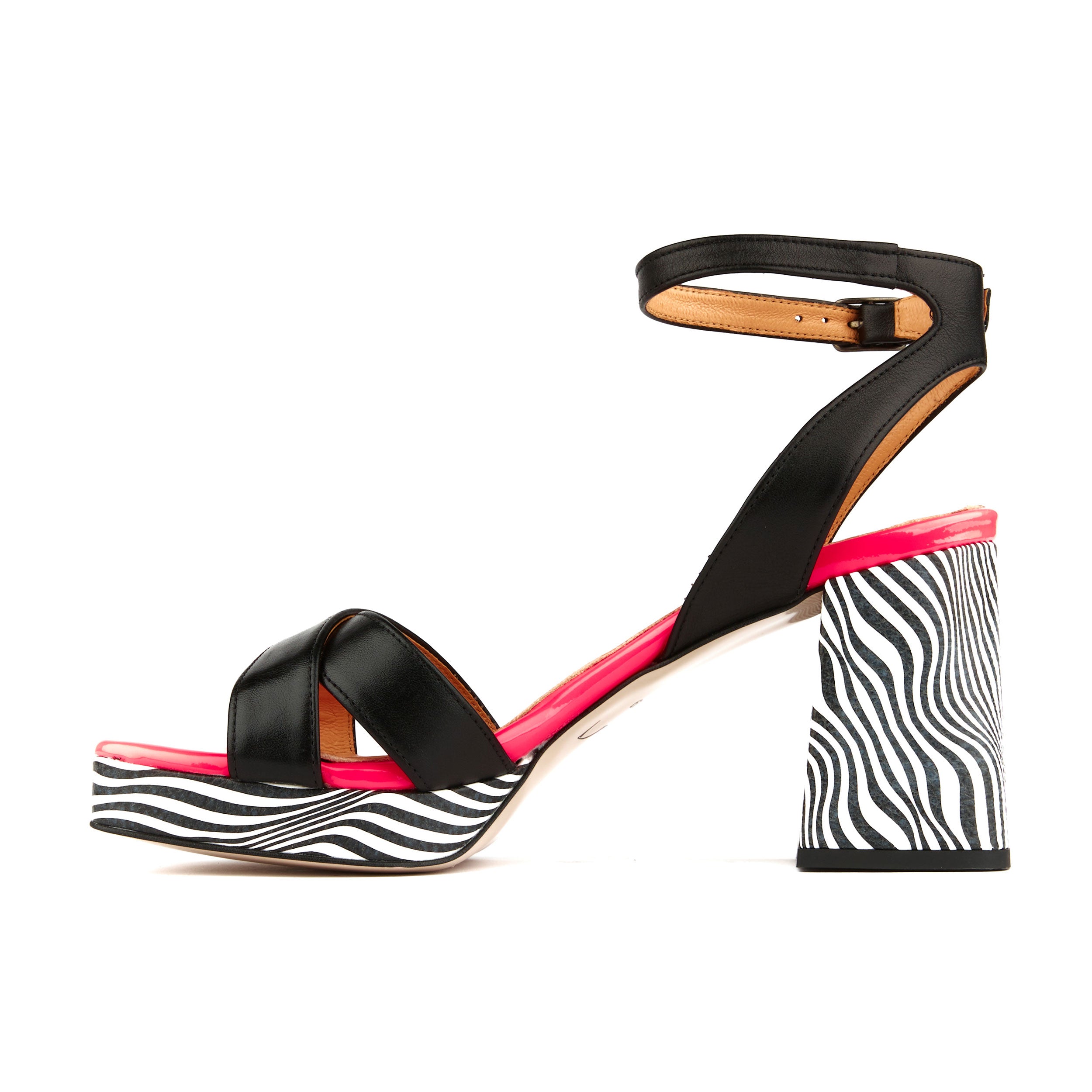 Long Beach - Flamingo - Women's platform block heel sandal with criss cross straps