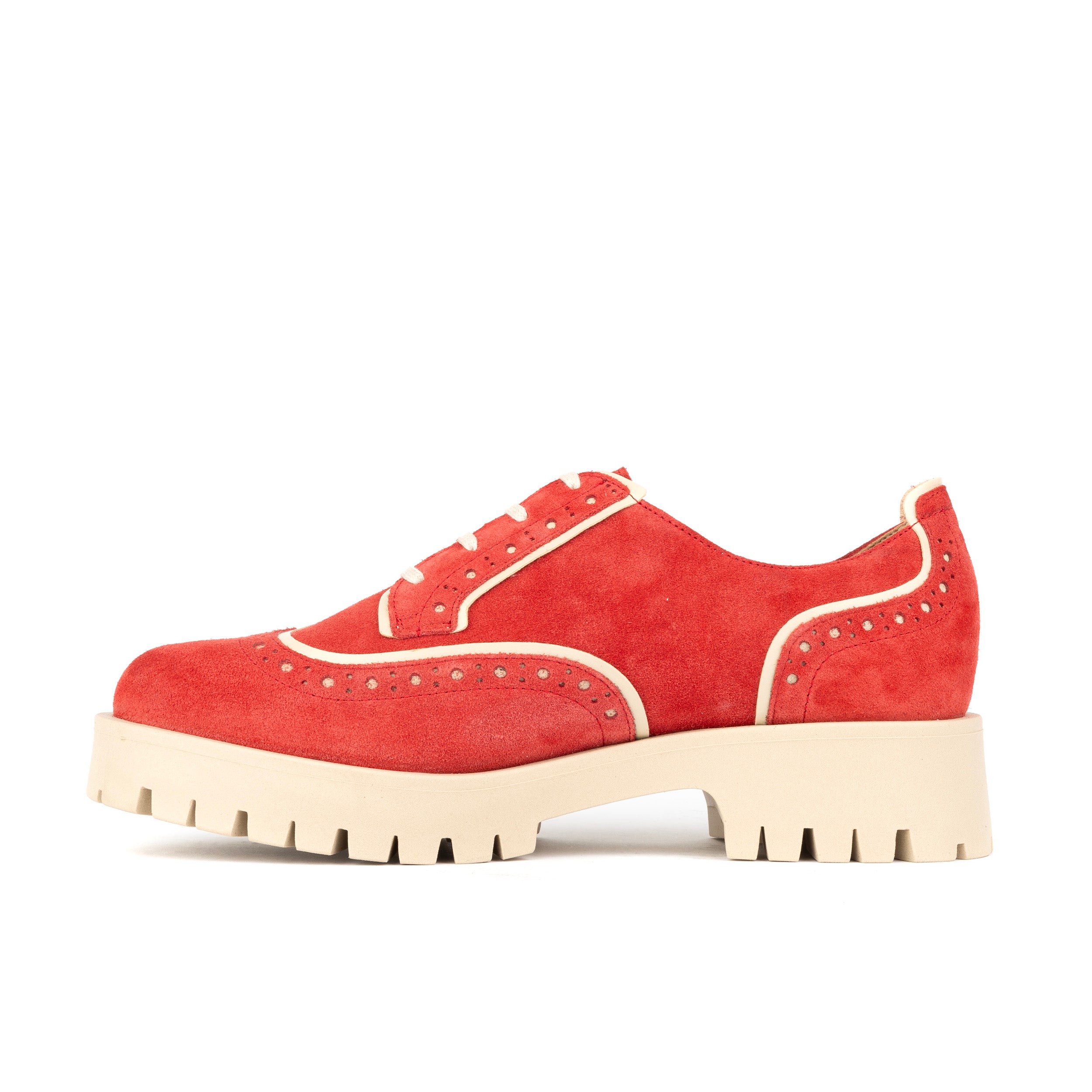 Artisan - Red & Cream - Women's leather lace-up shoe with brogue detailing