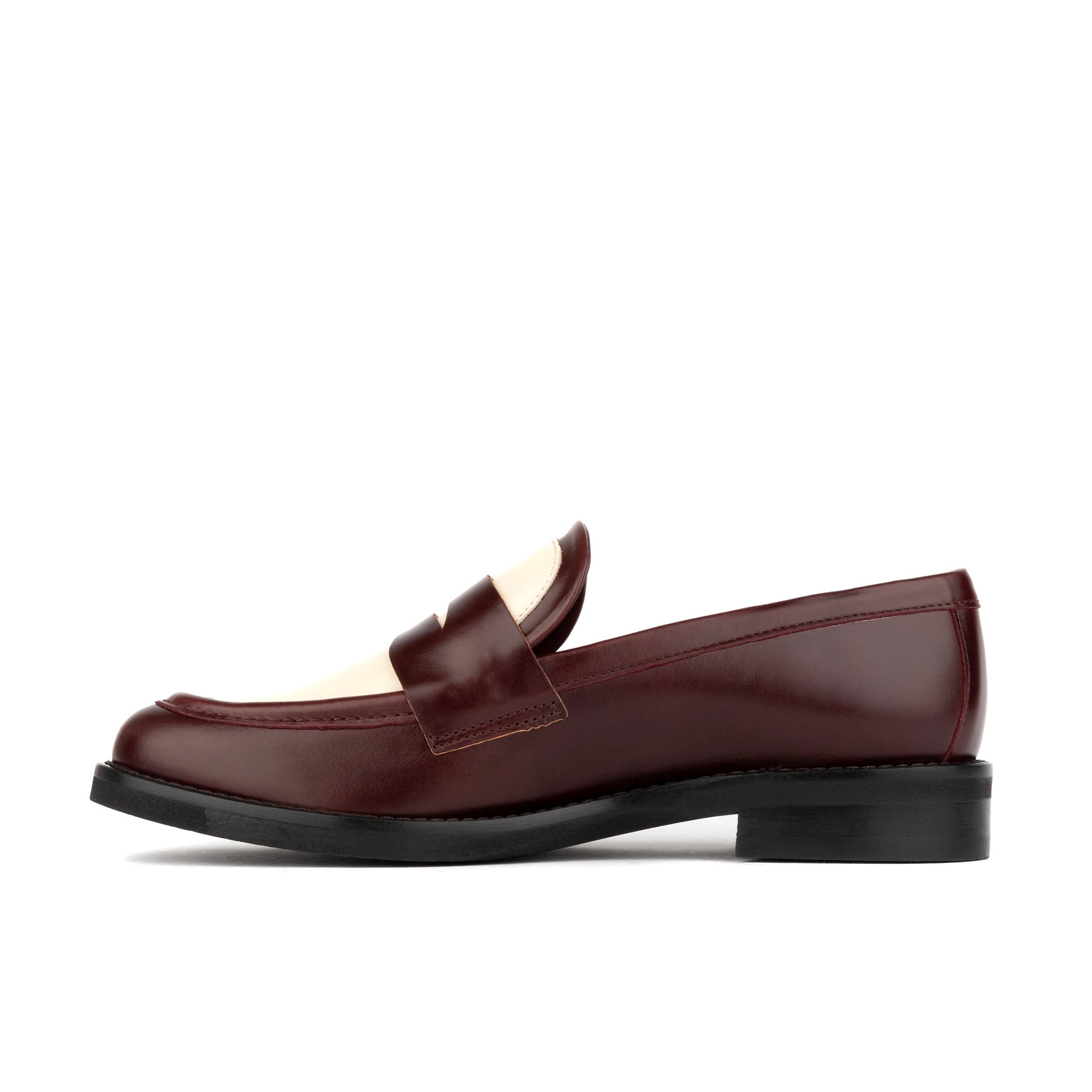 Kay - Burgundy & Cream - Women's leather dressy almond toe loafer in Burgundy & Cream