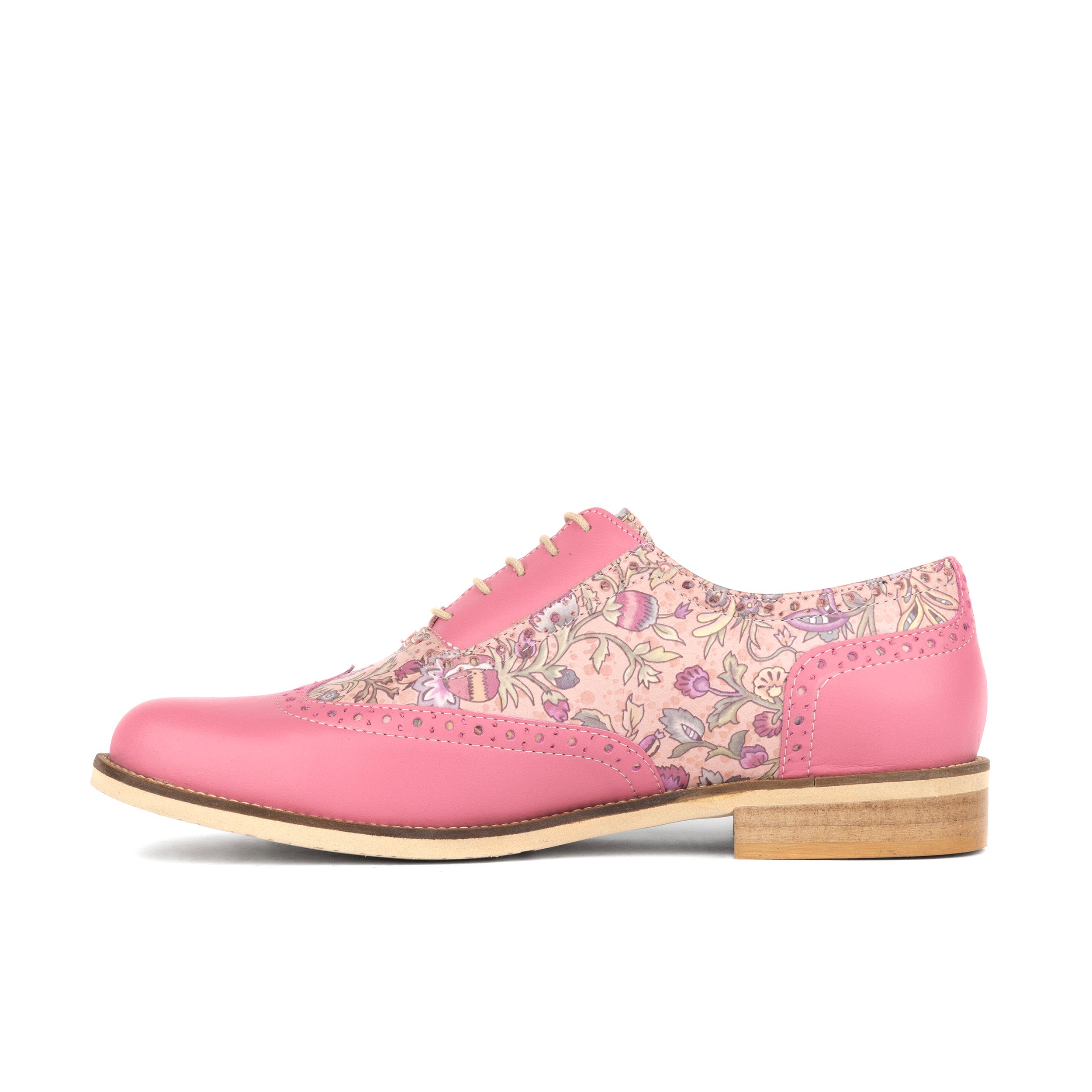 Vivienne - Pink Paisley - Women's oxford lace-up shoe with brogue details
