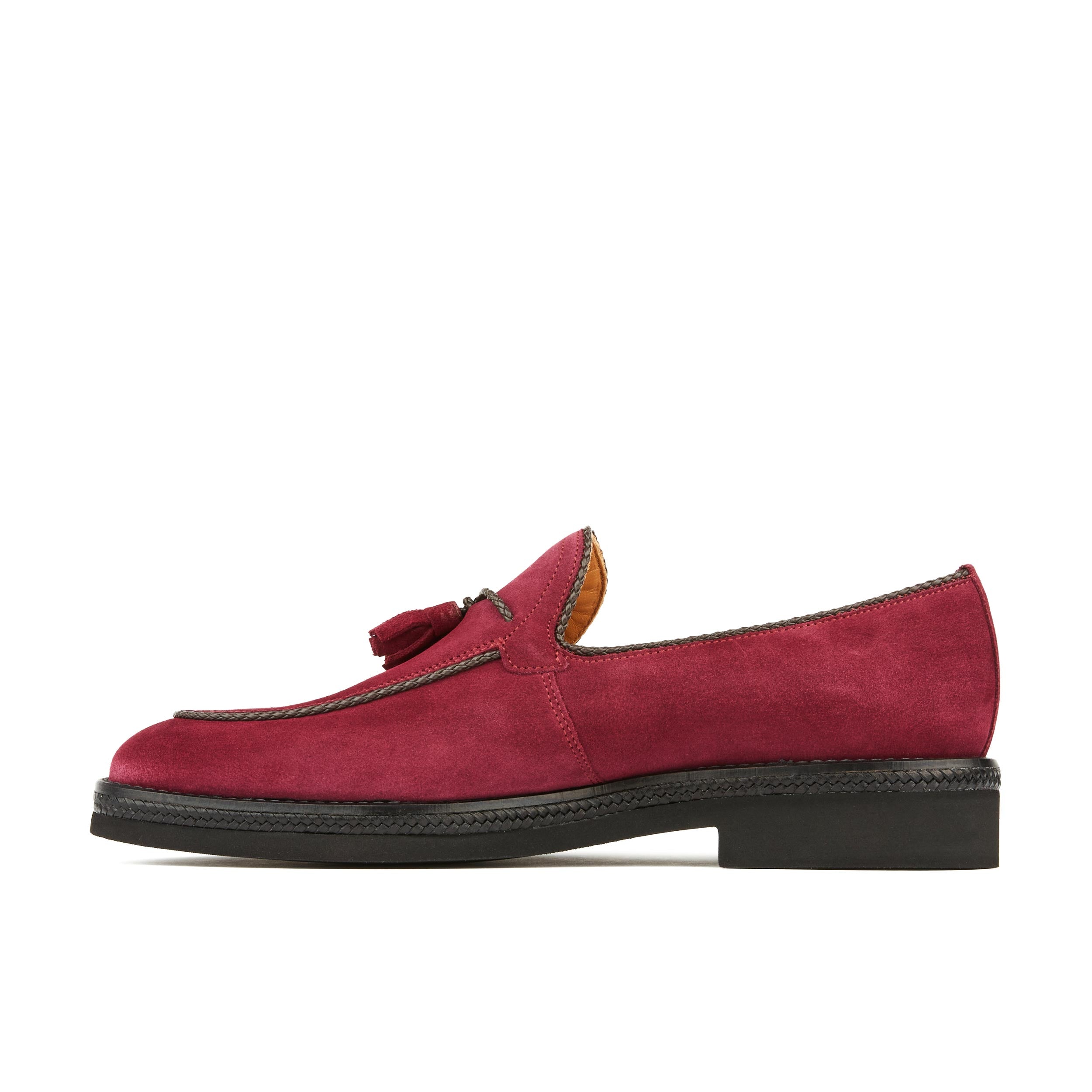 Ferris - Purple - Men's thick soles tassels loafer in burgundy suede leather