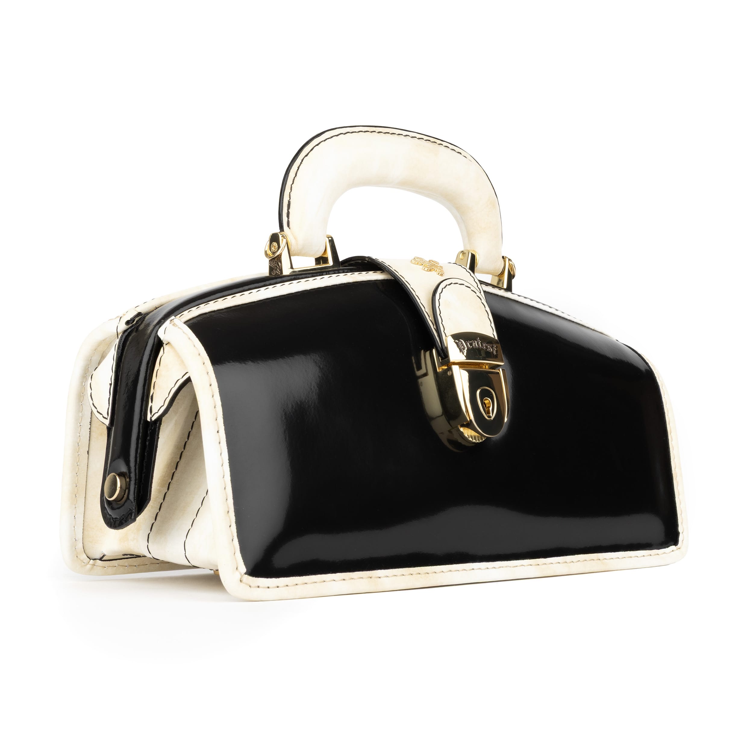 Gazelle - Black & Cream - Women’s patent leather top handle & crossbody bag