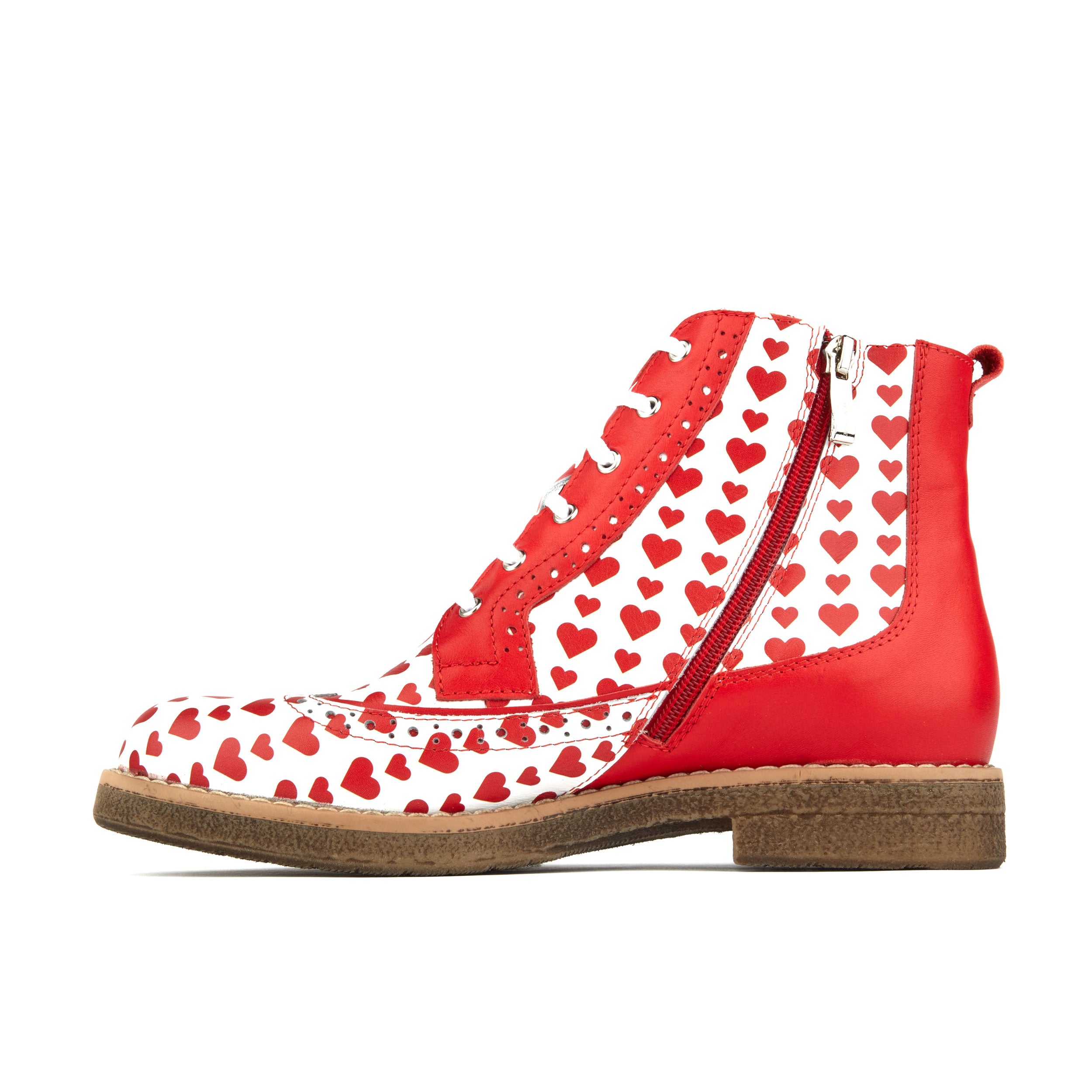 Hatter - Love Struck - Women's ankle boot with red hearts print on white leather