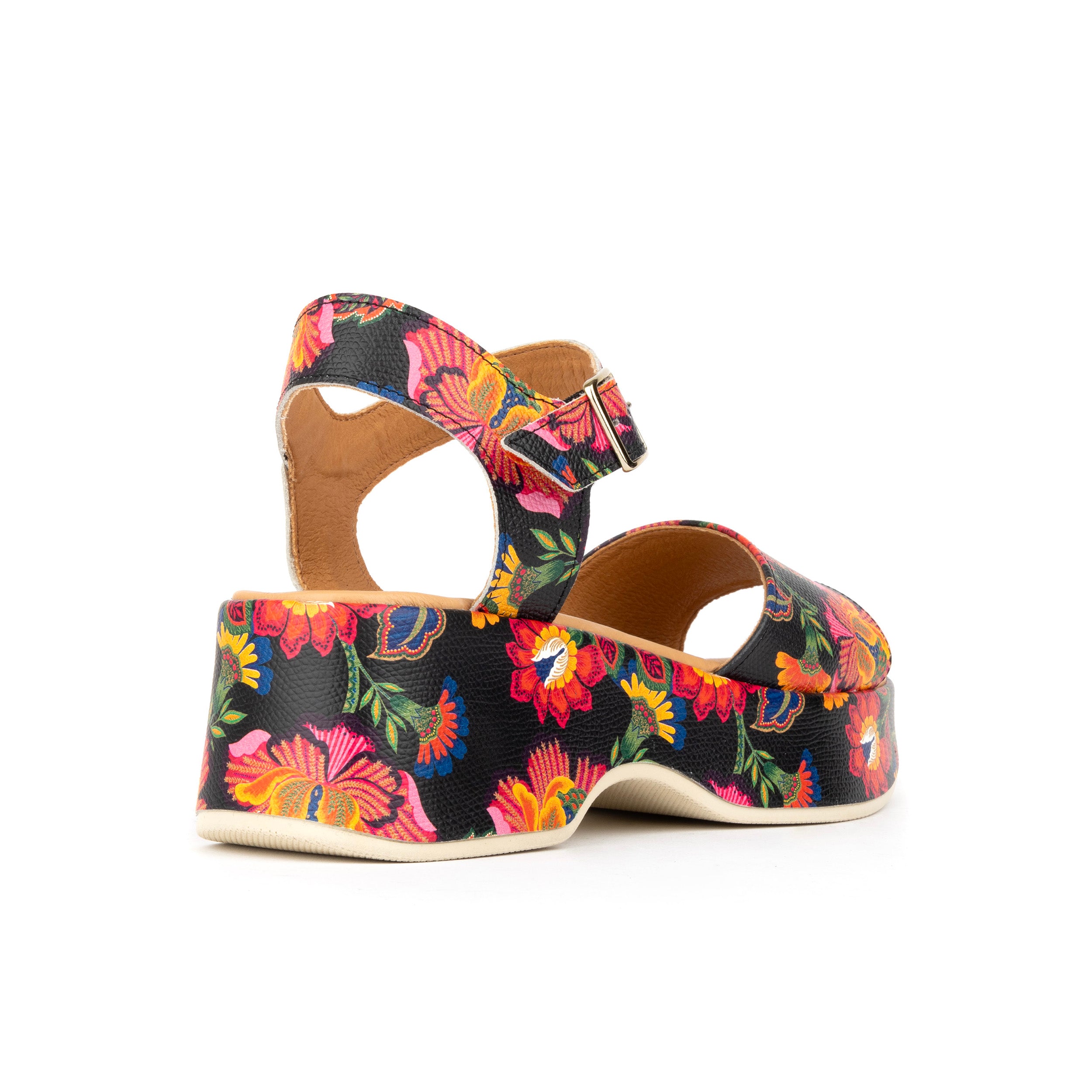 Palm Rise - Red Flowers - Women's Leather Platform Sandal