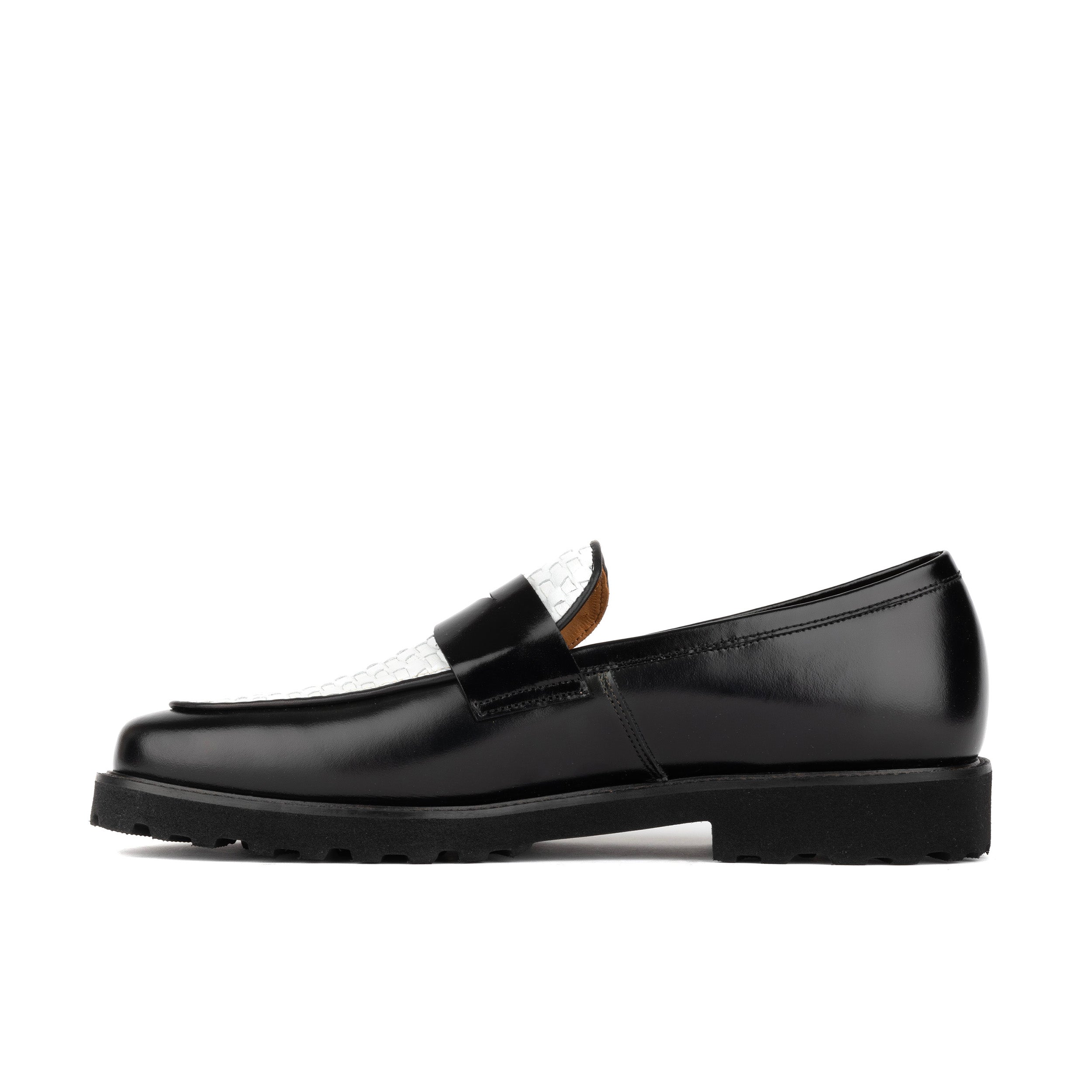 Sunkin - Black & White - Men's leather woven slip-on loafer