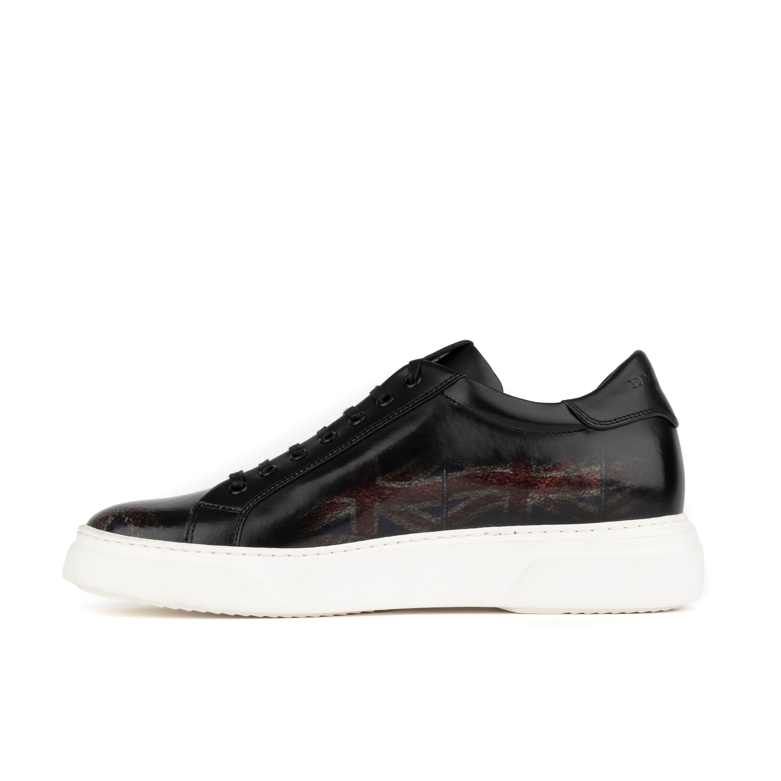 Exstatic Low - Union Jack - Men's leather low top trainer in black union jack print