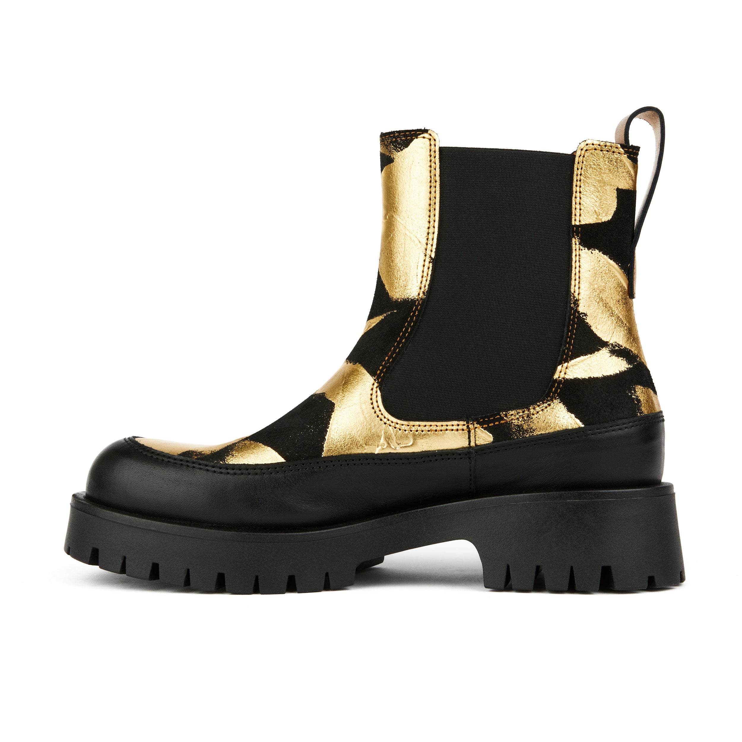 Bora - Gold Black - Women's chunky platform sole round toe leather chelsea boot