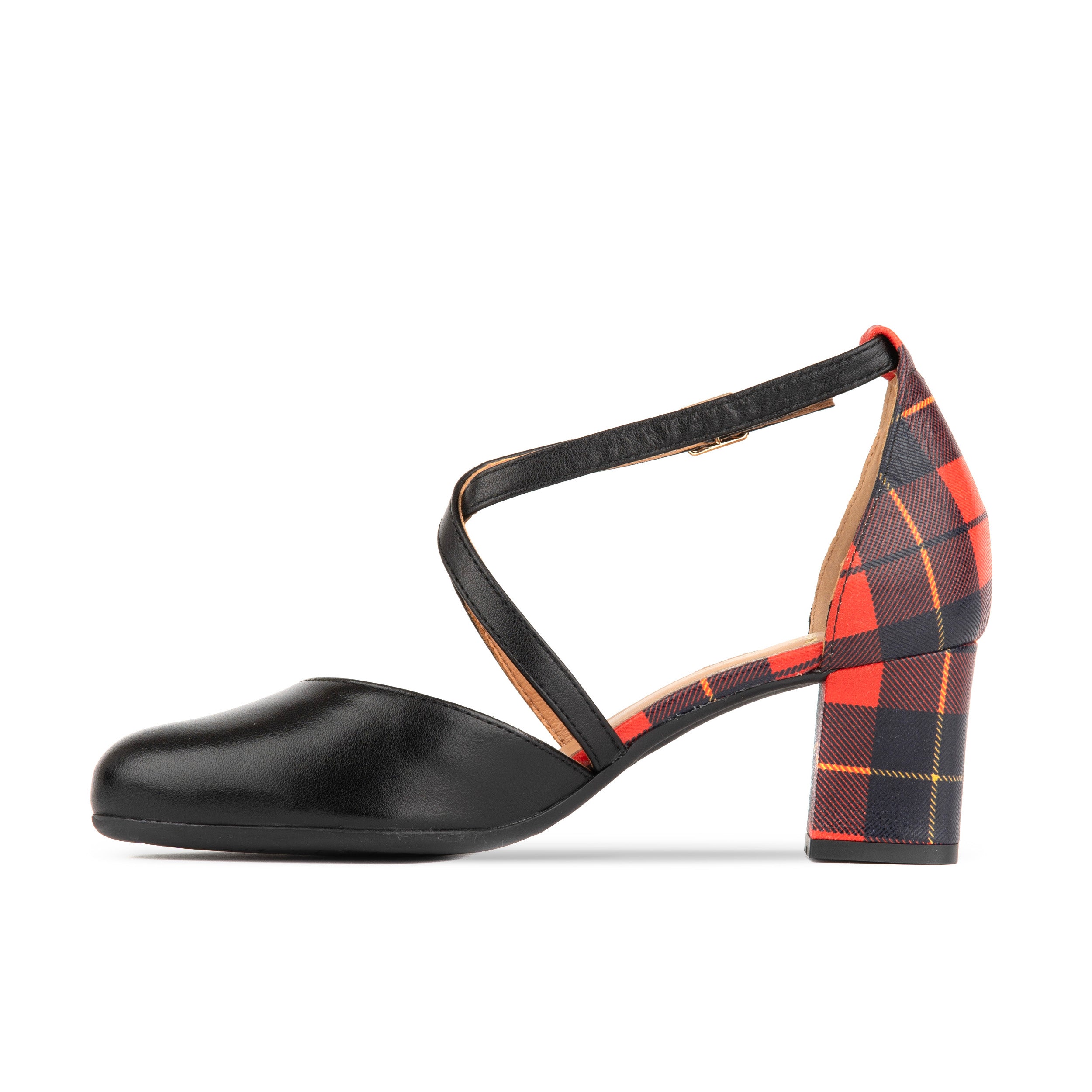 Dannii - Red Tartan - Women's tartan pattern leather closed toe and heel sandal