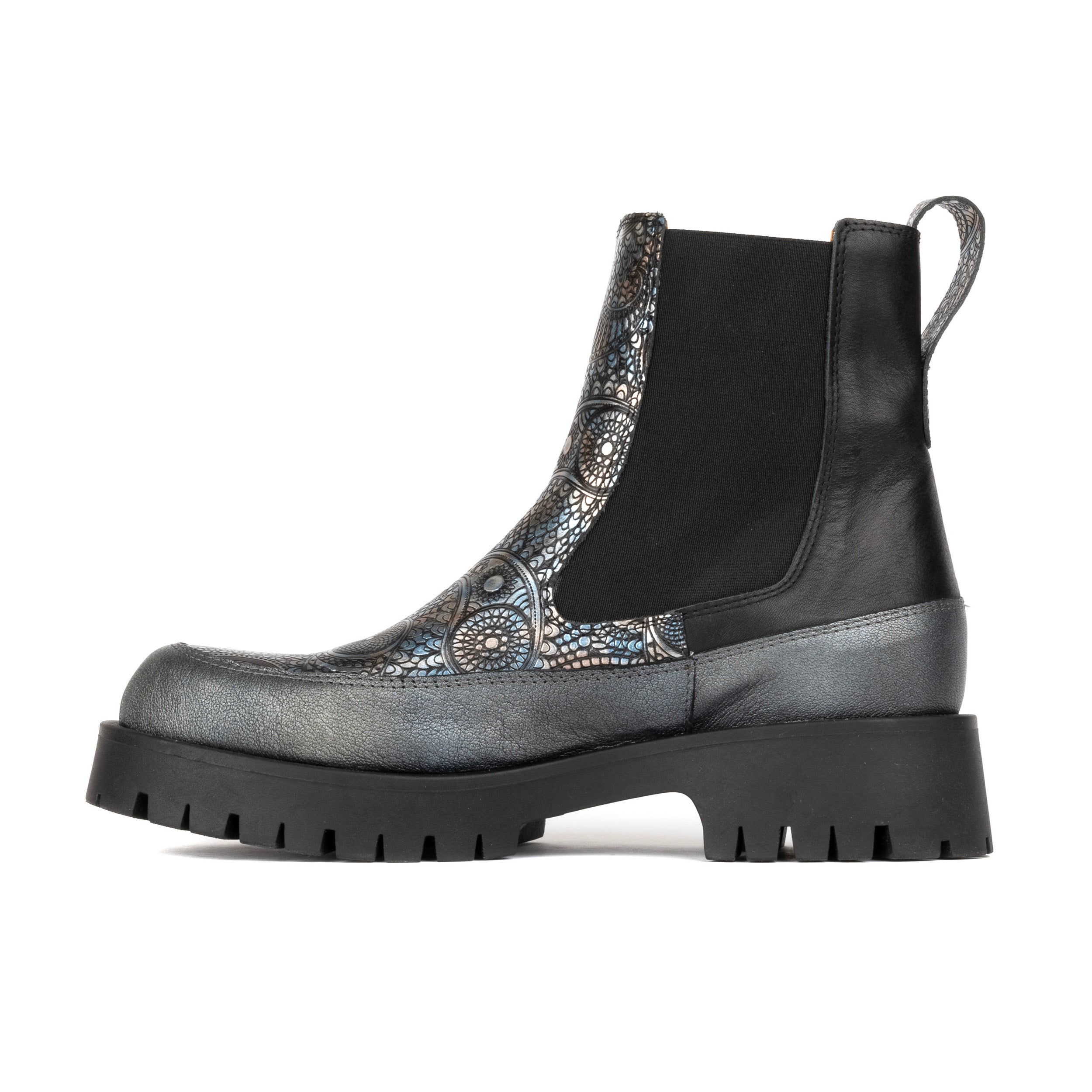 Bora - Multi Metallic - Women's chunky sole round toe leather chelsea boot