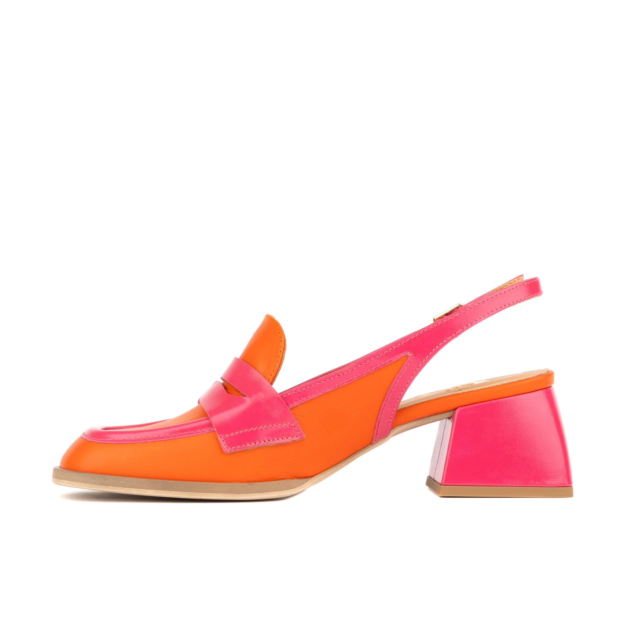 Diana - Pink Orrange - Women's square closed toe slingback with block heel