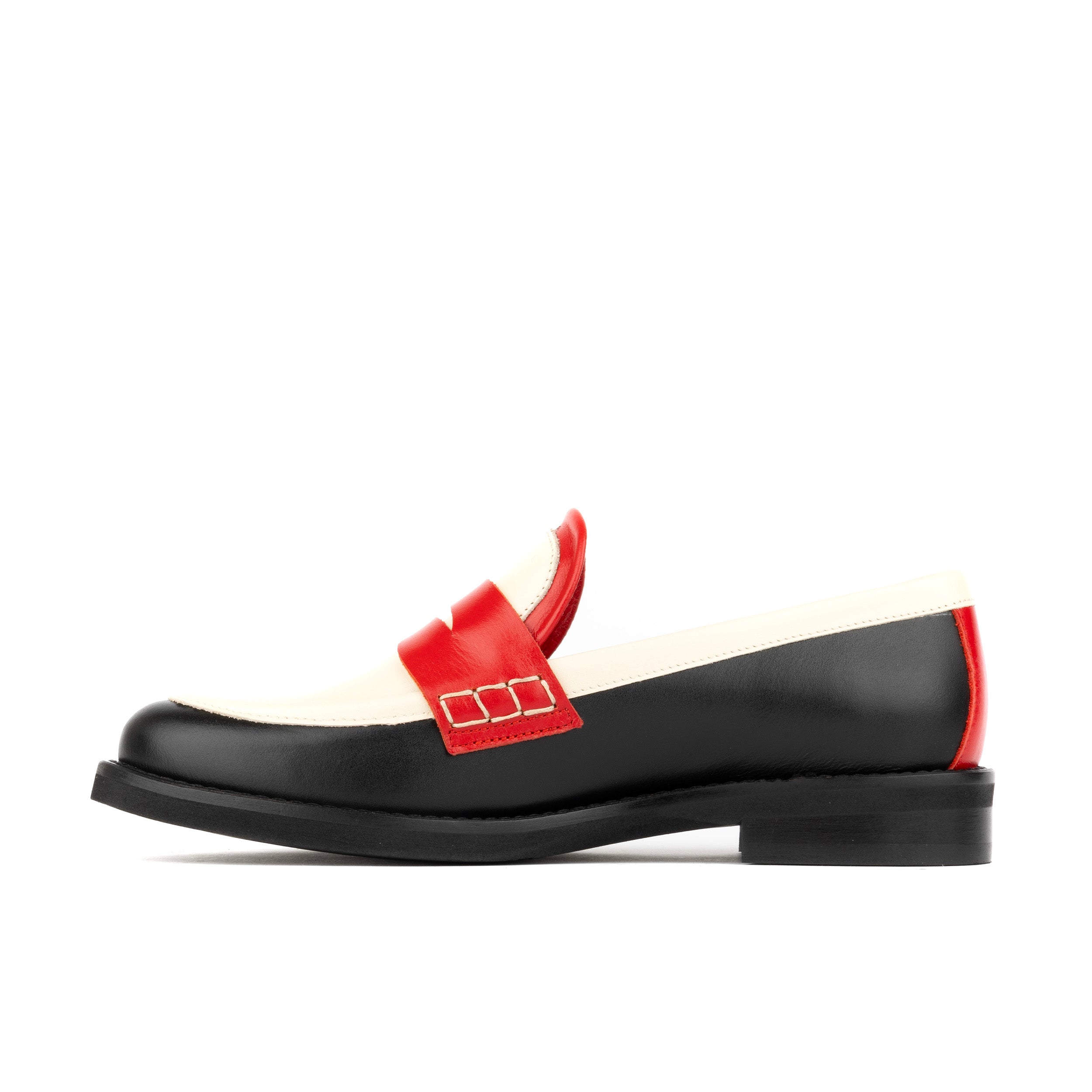 Kay - Red & Cream & Black - Women's leather dressy almond toe penny loafer