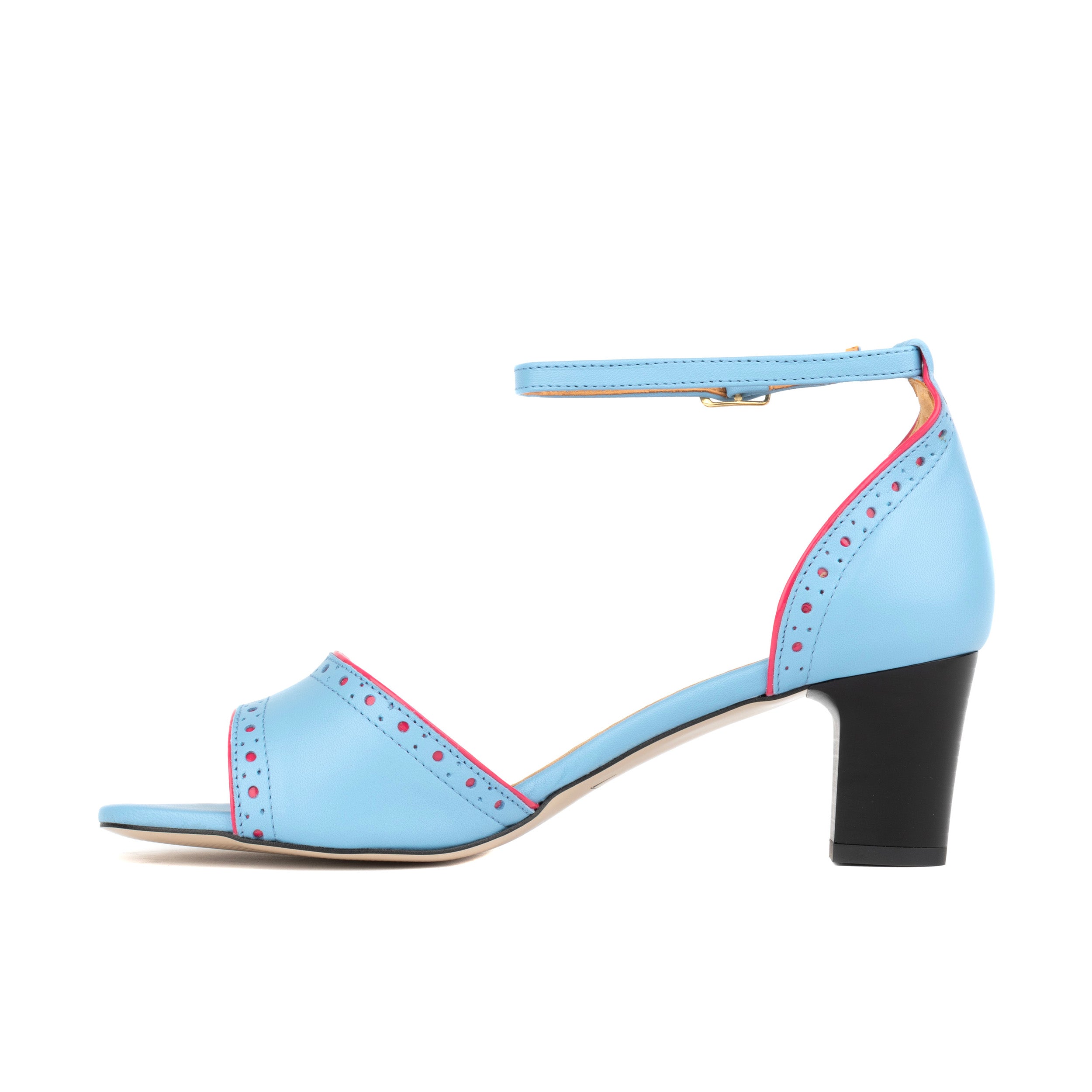 Croupier - Light Blue Pink - Women's 2 inch heel ankle strap leather sandal in sky blue