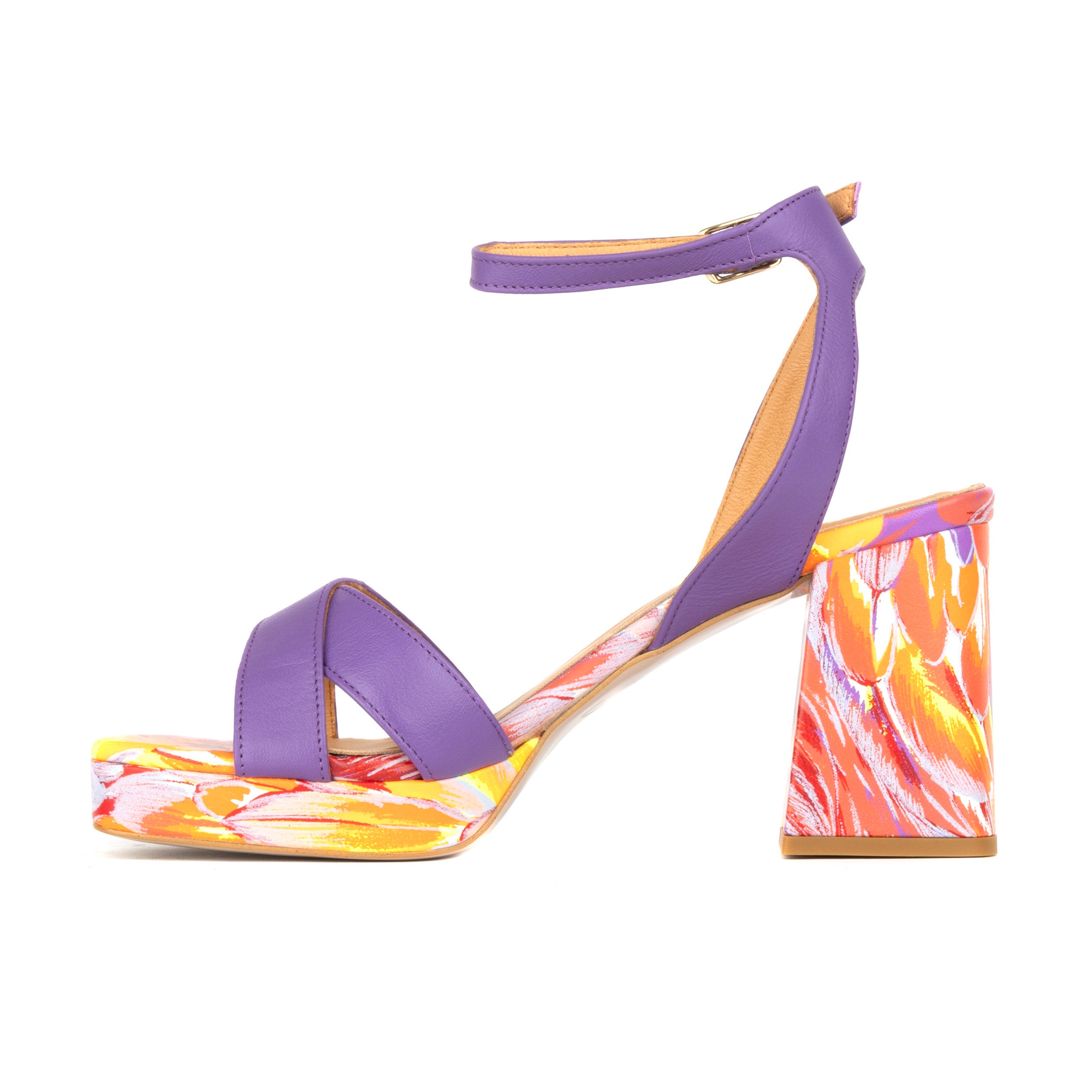 Long Beach - Flamingo - Women's platform block heel sandal with criss cross straps